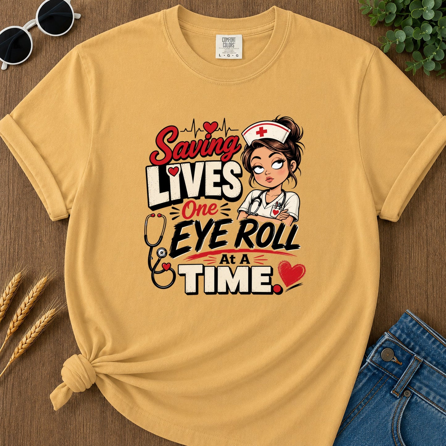 Saving Lives One Eye Roll T-Shirt - Mustard