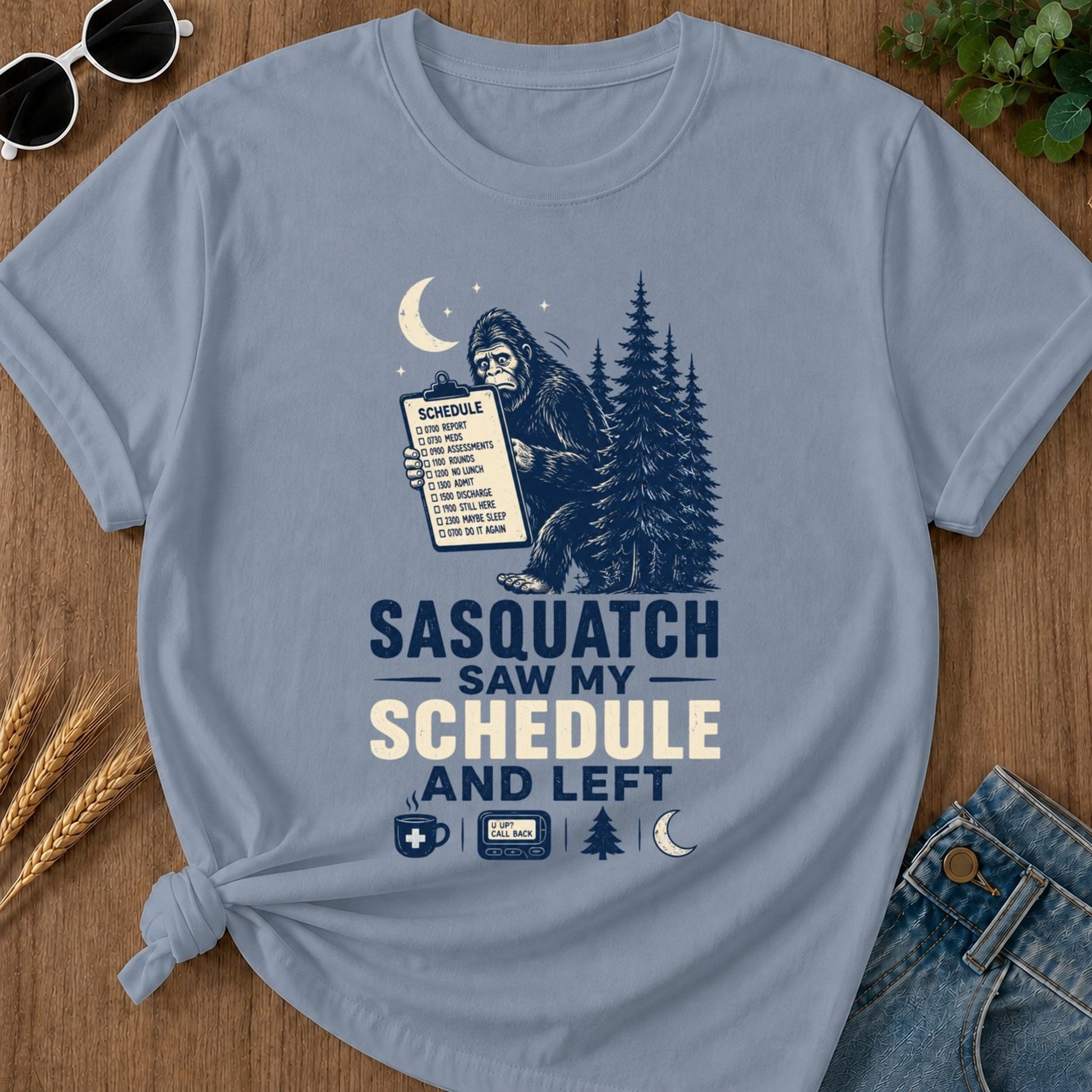 Saw My Schedule T-shirt - Blue Jean Mockup