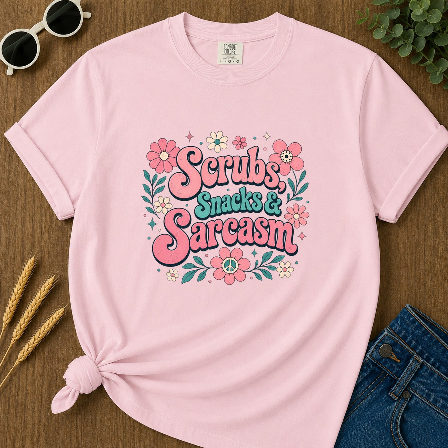Scrubs Snacks Sarcasm T-Shirt - Blossom