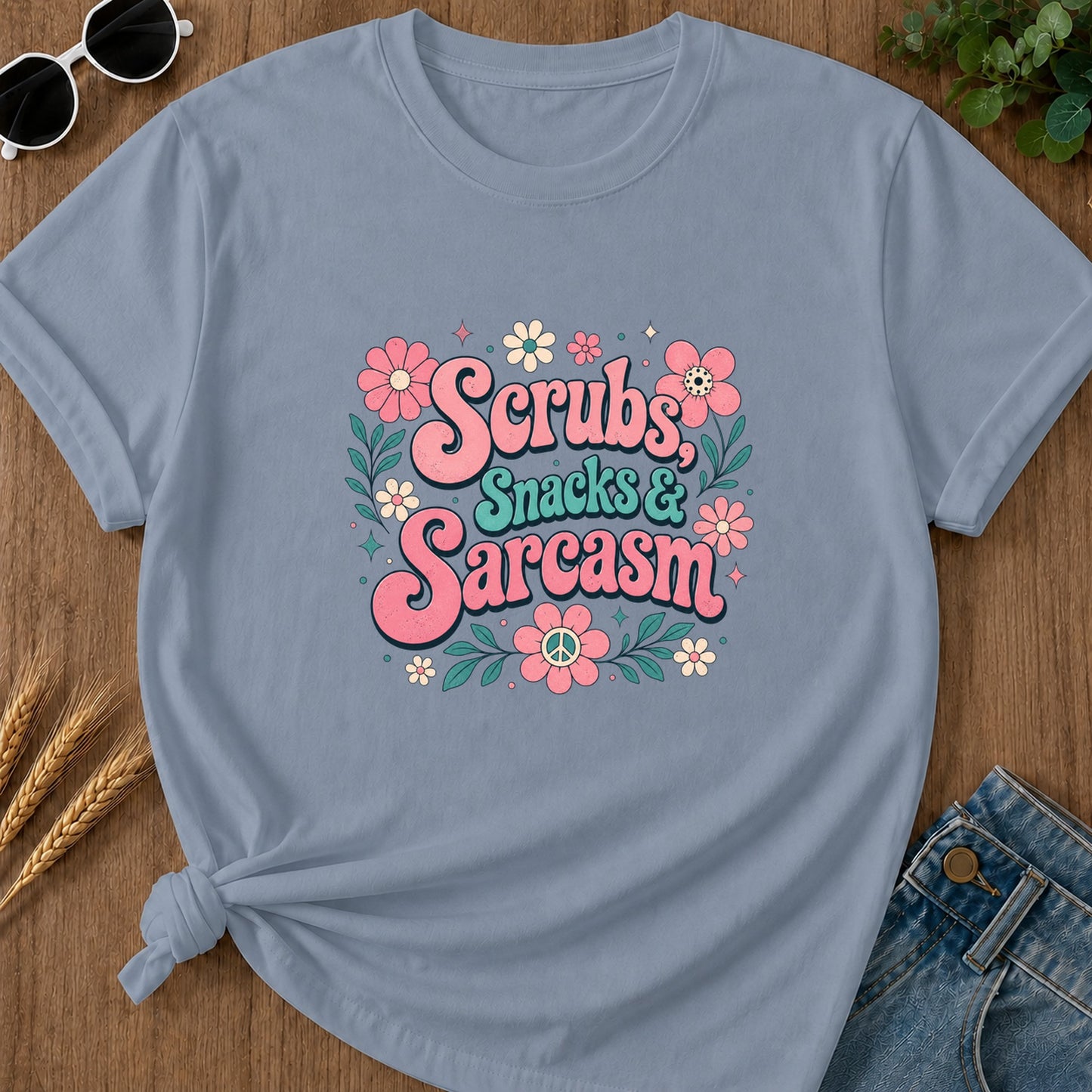 Scrubs Snacks Sarcasm T-Shirt - Blue Jean