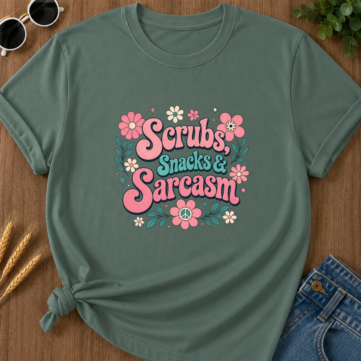 Scrubs Snacks Sarcasm T-Shirt - Blue Spruce