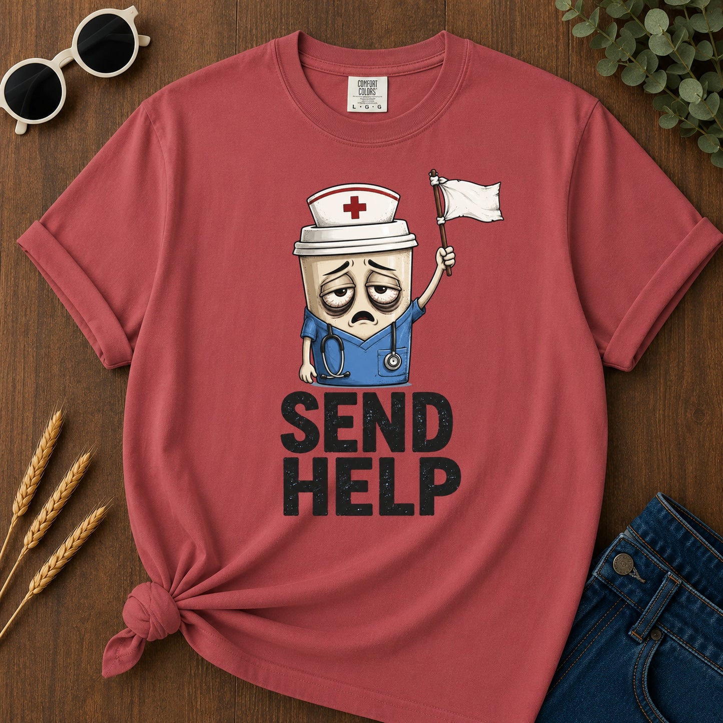 Send Help Nurse T-Shirt - Crimson