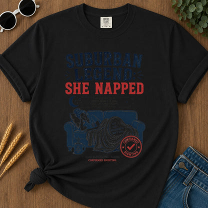She Napped T-shirt - Black Mockup