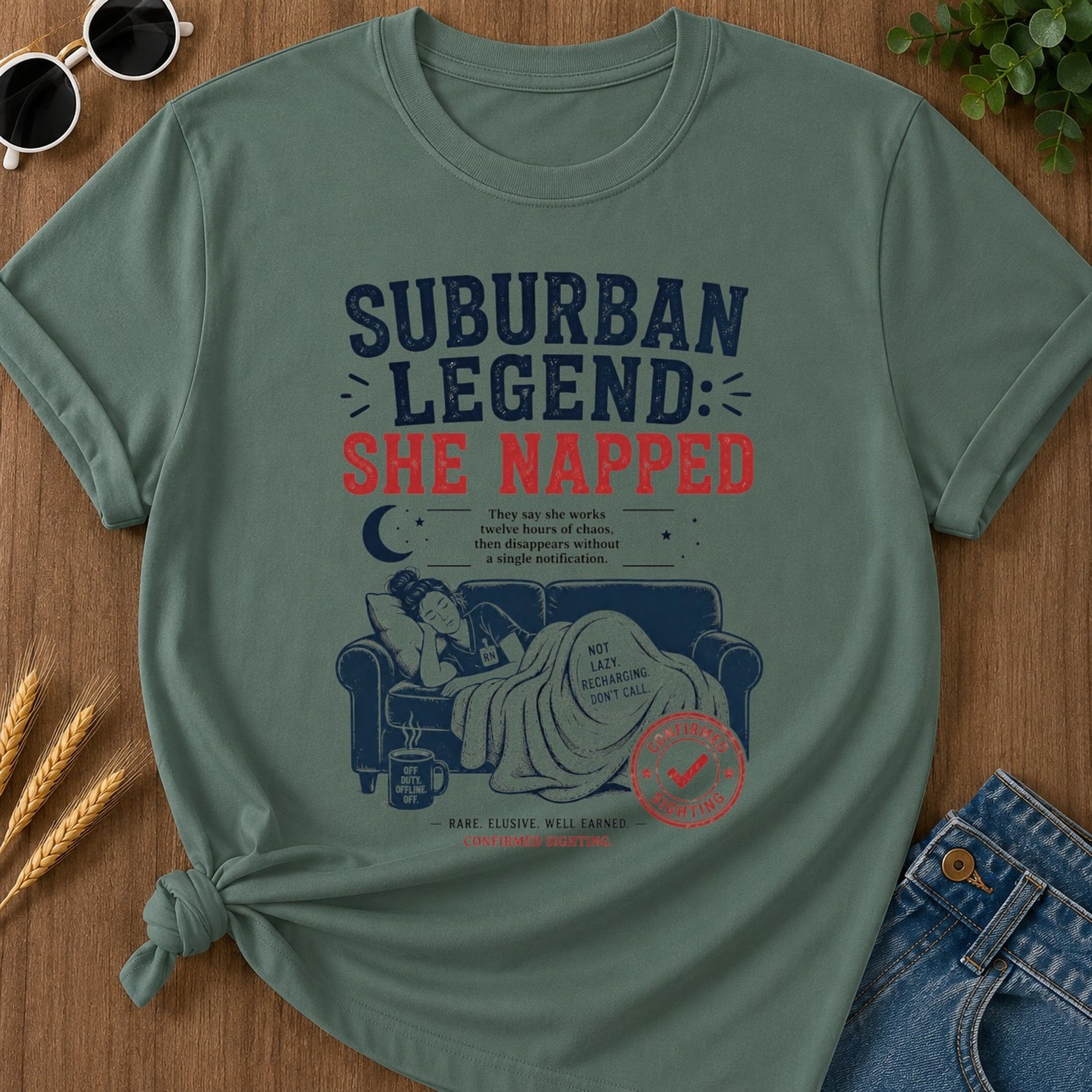 She Napped T-shirt - Blue Spruce Mockup