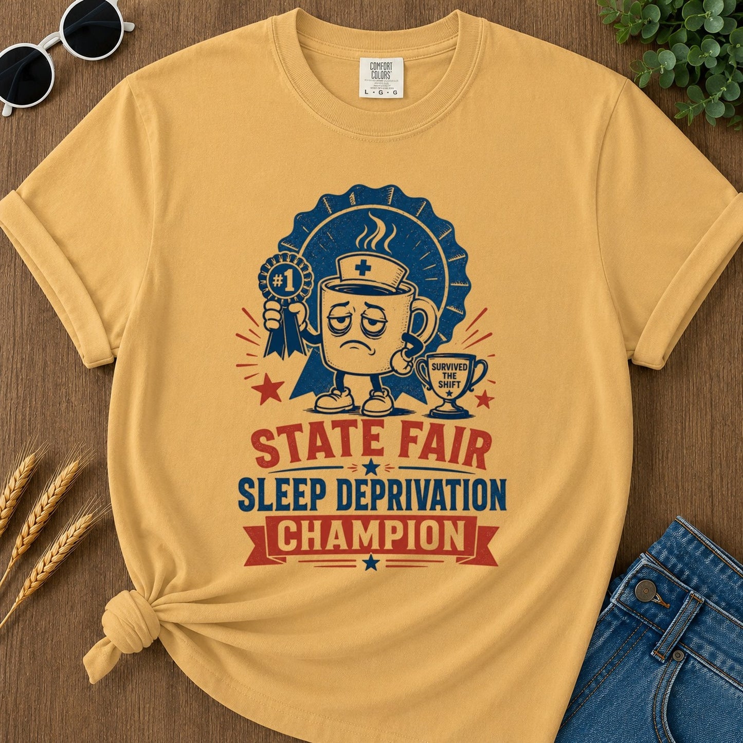 Sleep Deprivation Champion T-shirt - Mustard Mockup
