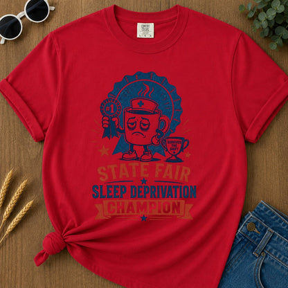 Sleep Deprivation Champion T-shirt - Red Mockup