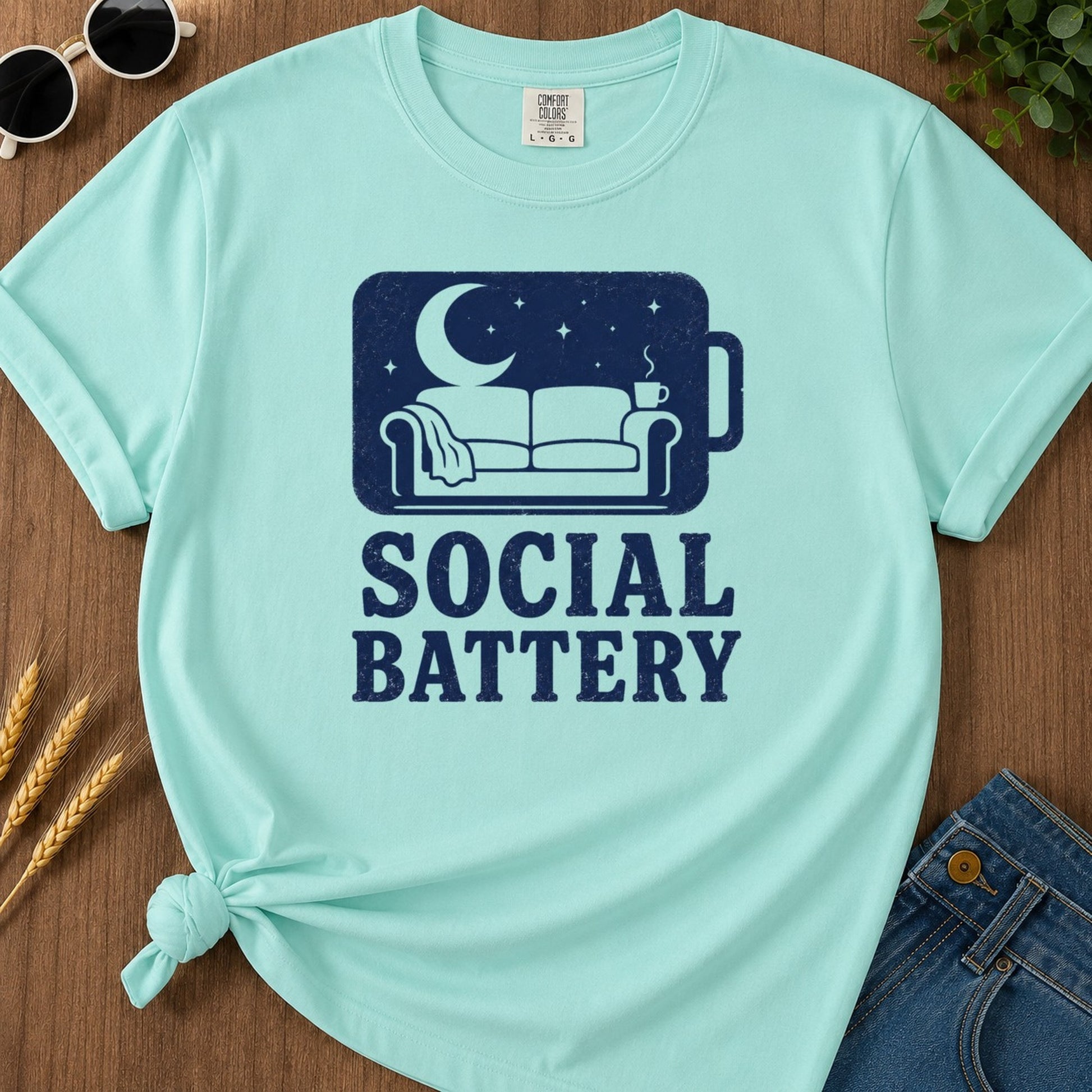 Social Battery T-shirt - Chalky Mint Mockup
