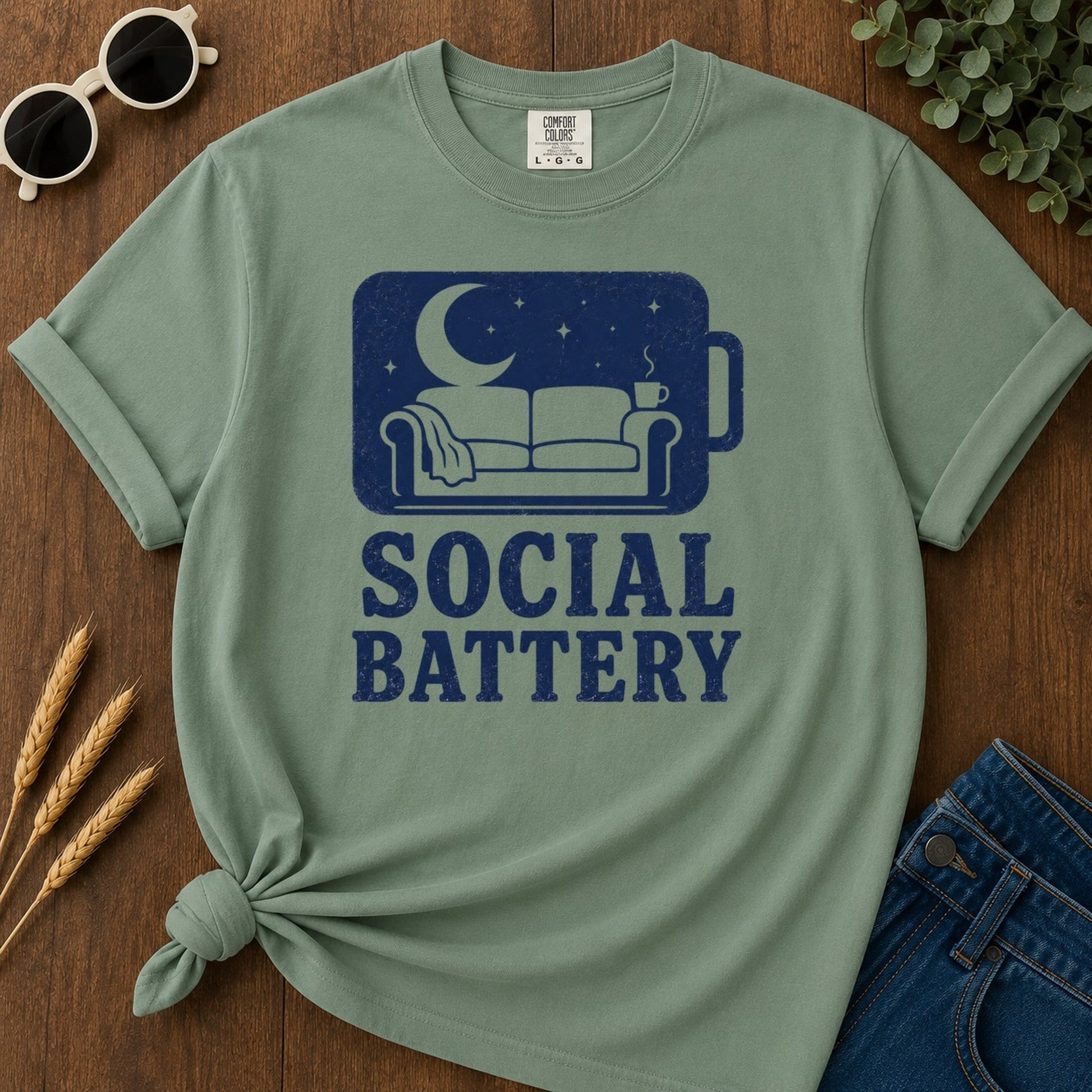 Social Battery T-shirt - Light Green Mockup