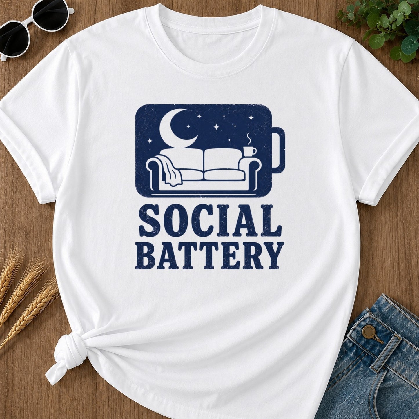 Social Battery T-shirt - White Mockup
