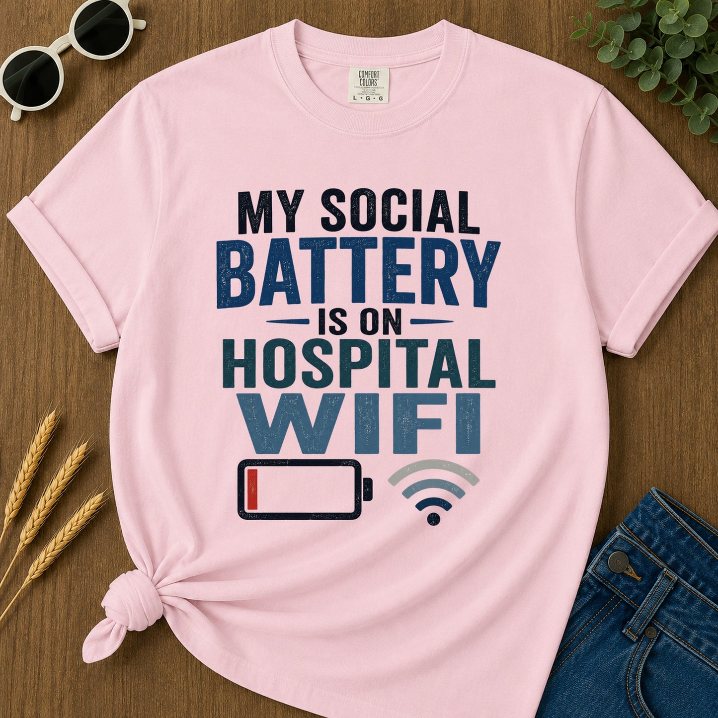 Social Battery Hospital Wifi T-Shirt - Blossom