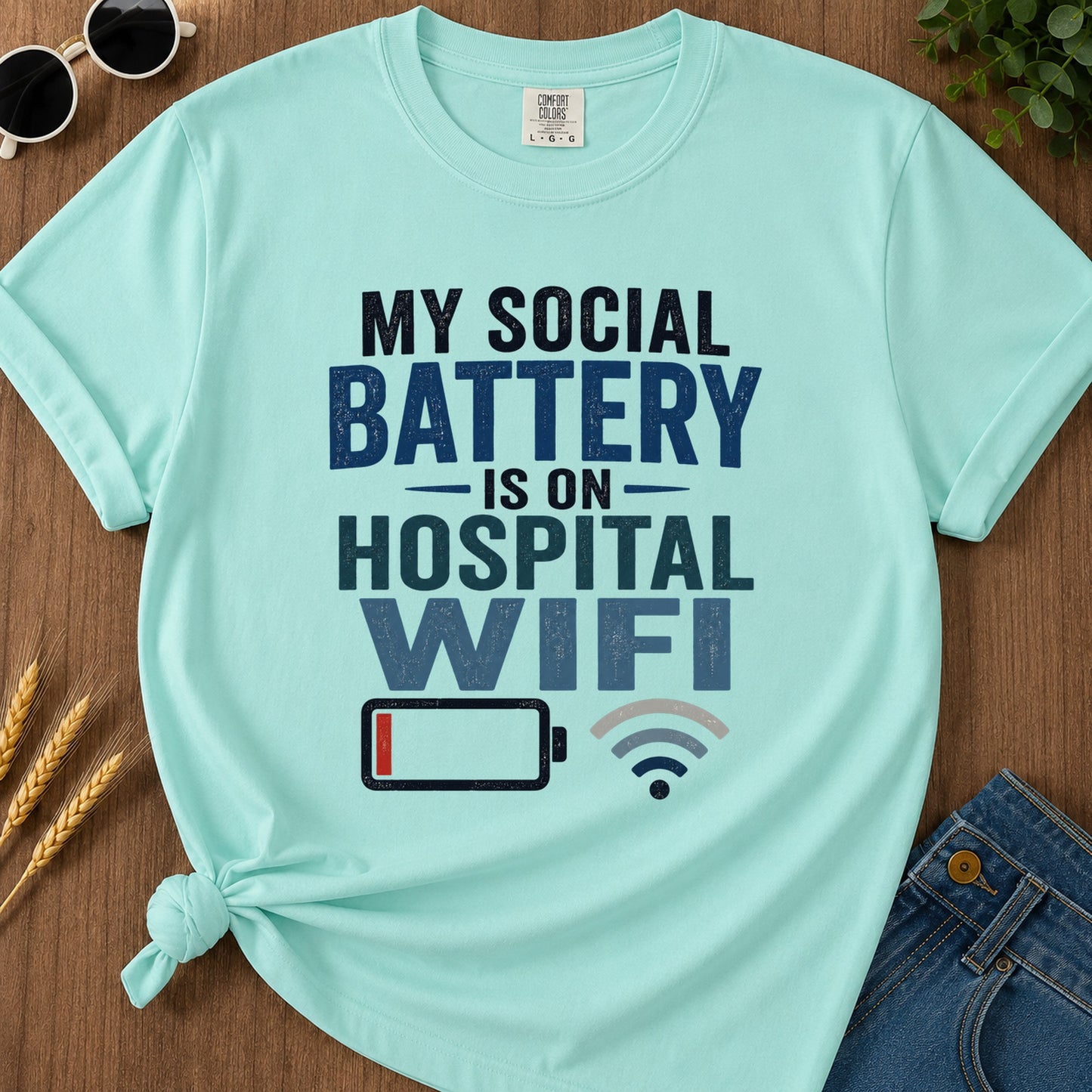 Social Battery Hospital Wifi T-Shirt - Chalky Mint
