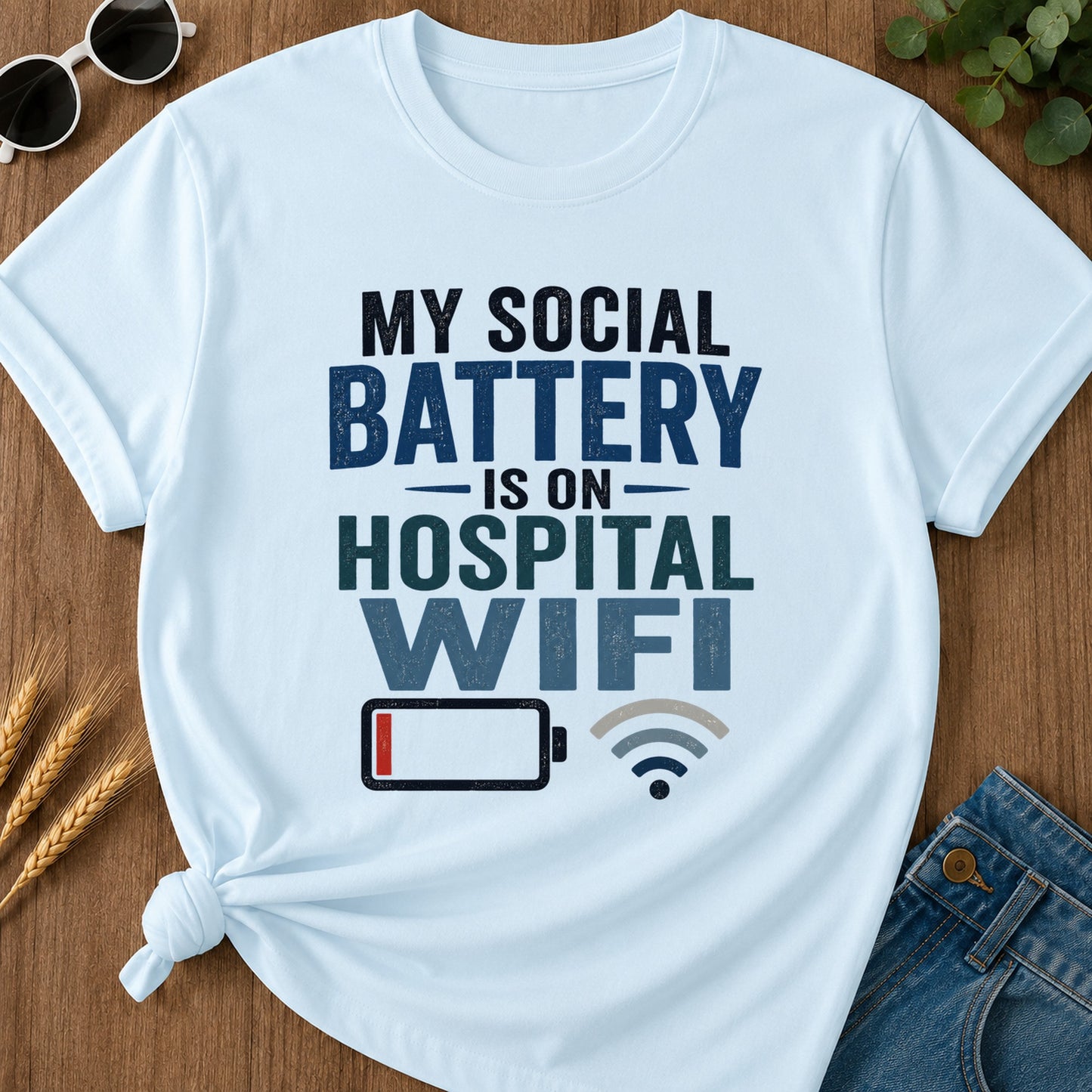 Social Battery Hospital Wifi T-Shirt - Chambray