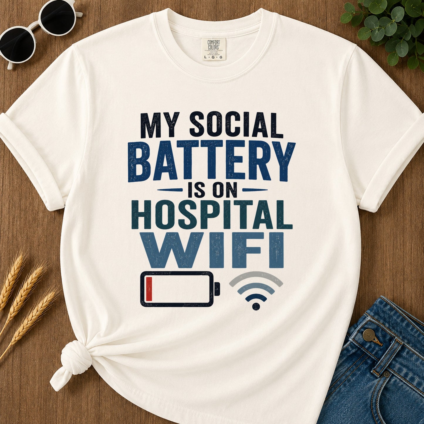 Social Battery Hospital Wifi T-Shirt - Ivory