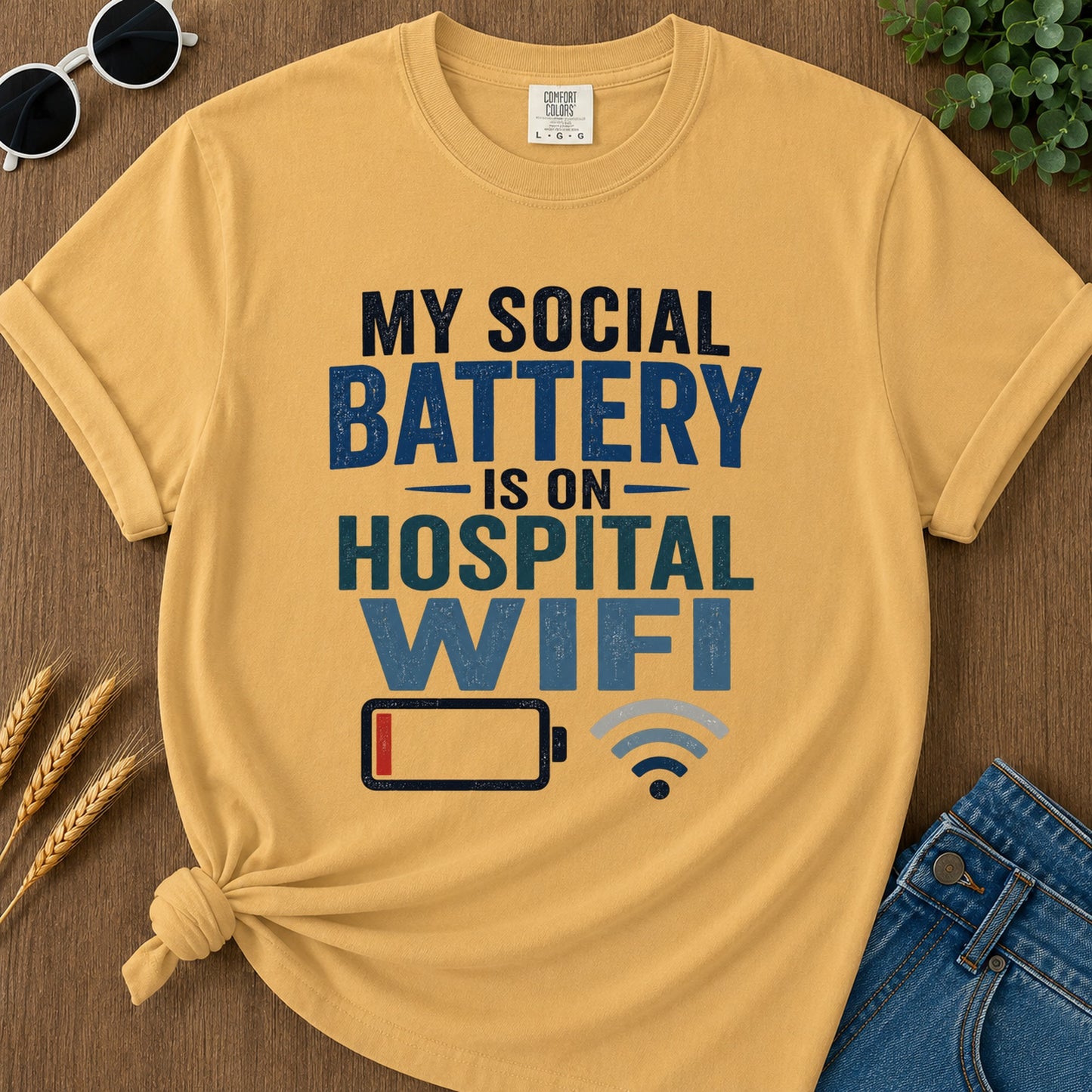Social Battery Hospital Wifi T-Shirt - Mustard