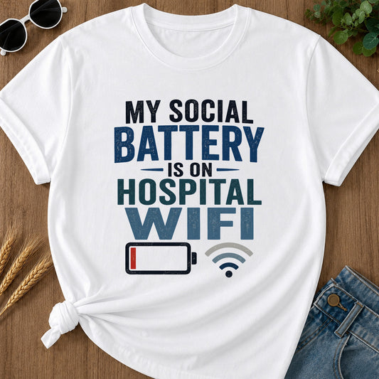 Social Battery Hospital Wifi T-Shirt - White