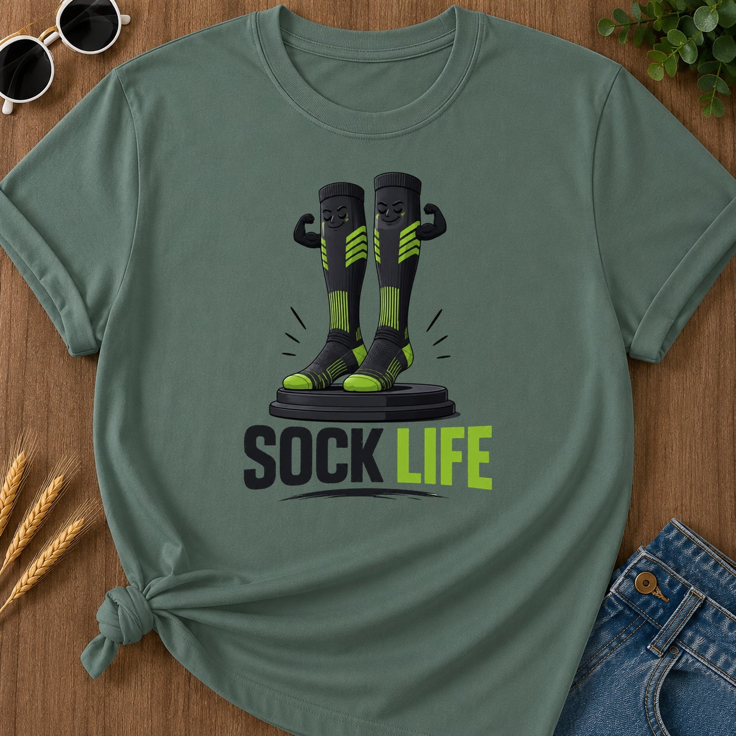 Sock Life Green T-Shirt - Blue Spruce
