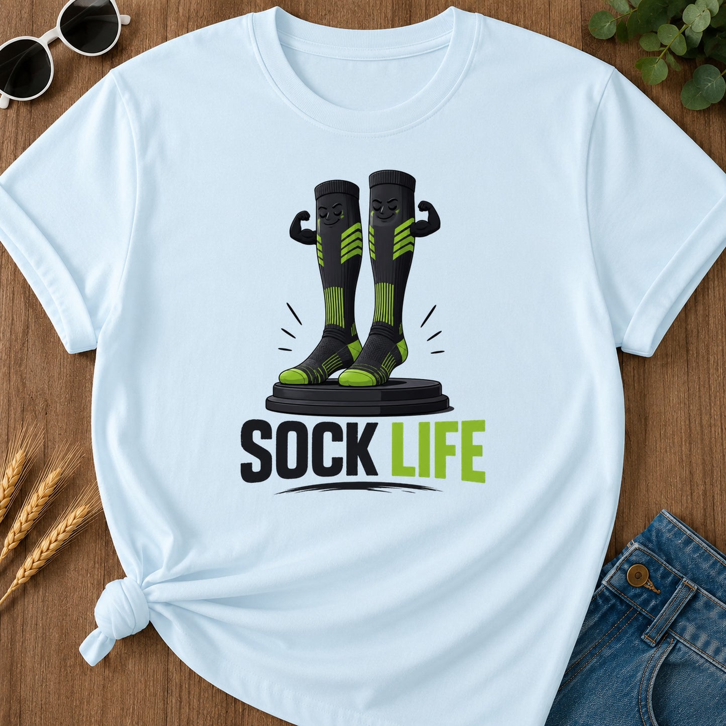 Sock Life Green T-Shirt - Chambray