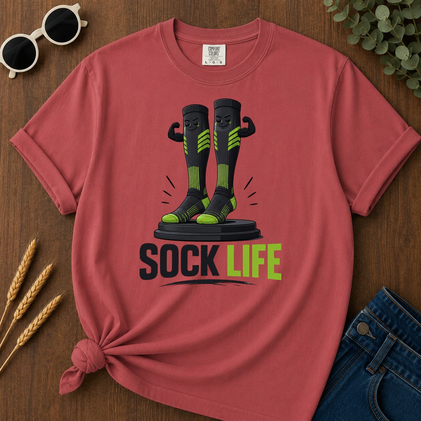 Sock Life Green T-Shirt - Crimson