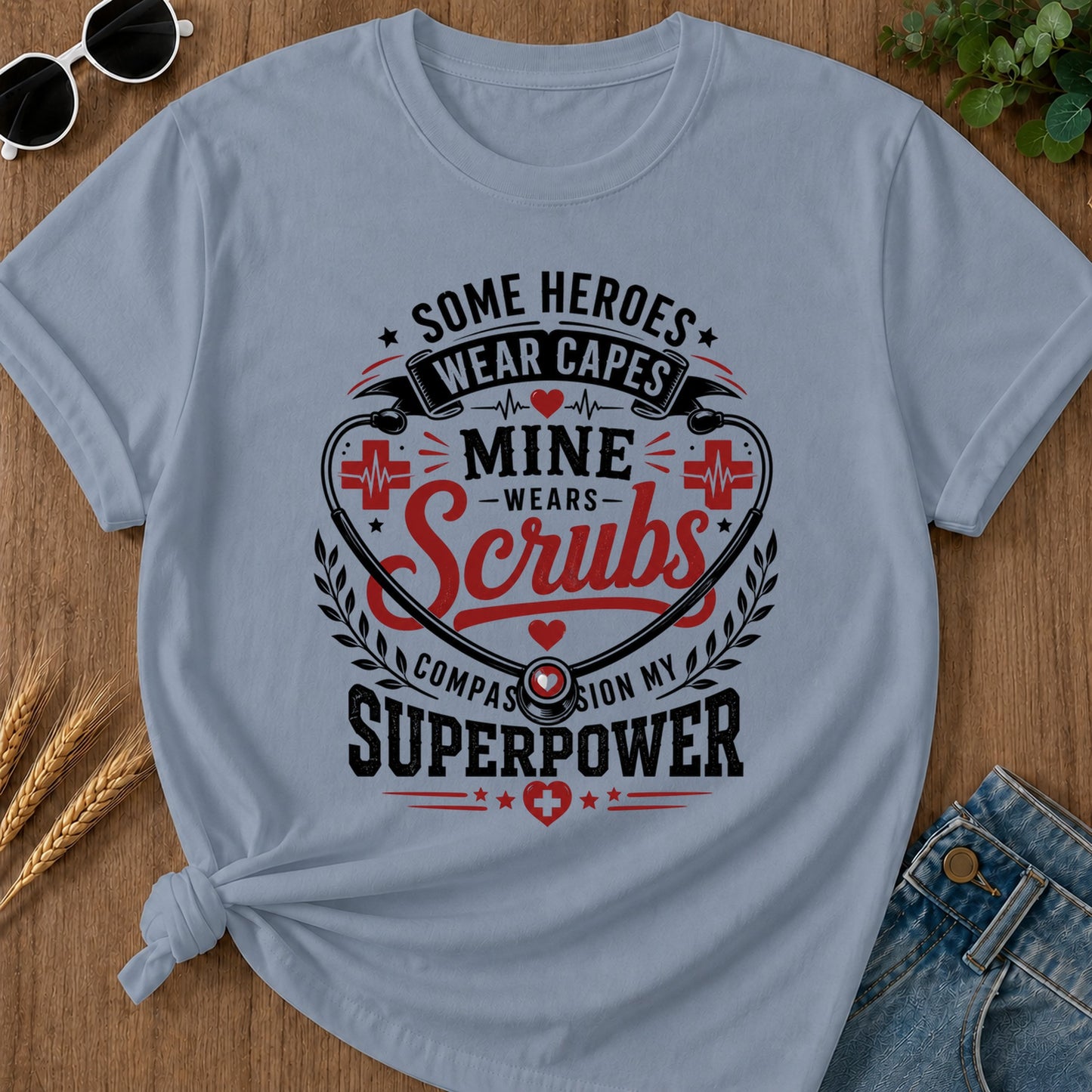 Some Heroes Wear Capes T-Shirt - Blue Jean