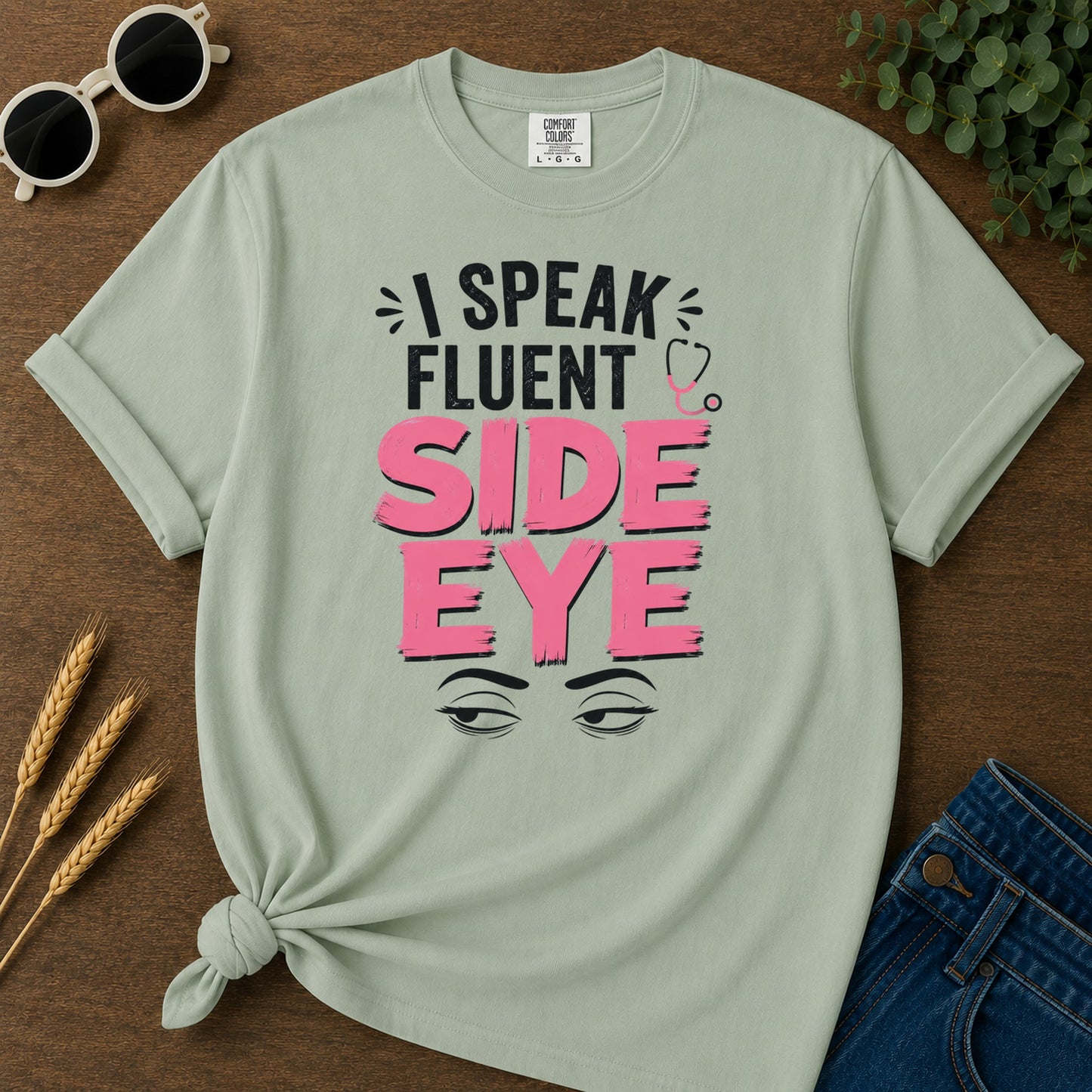 Speak Fluent Side Eye T-Shirt - Bay