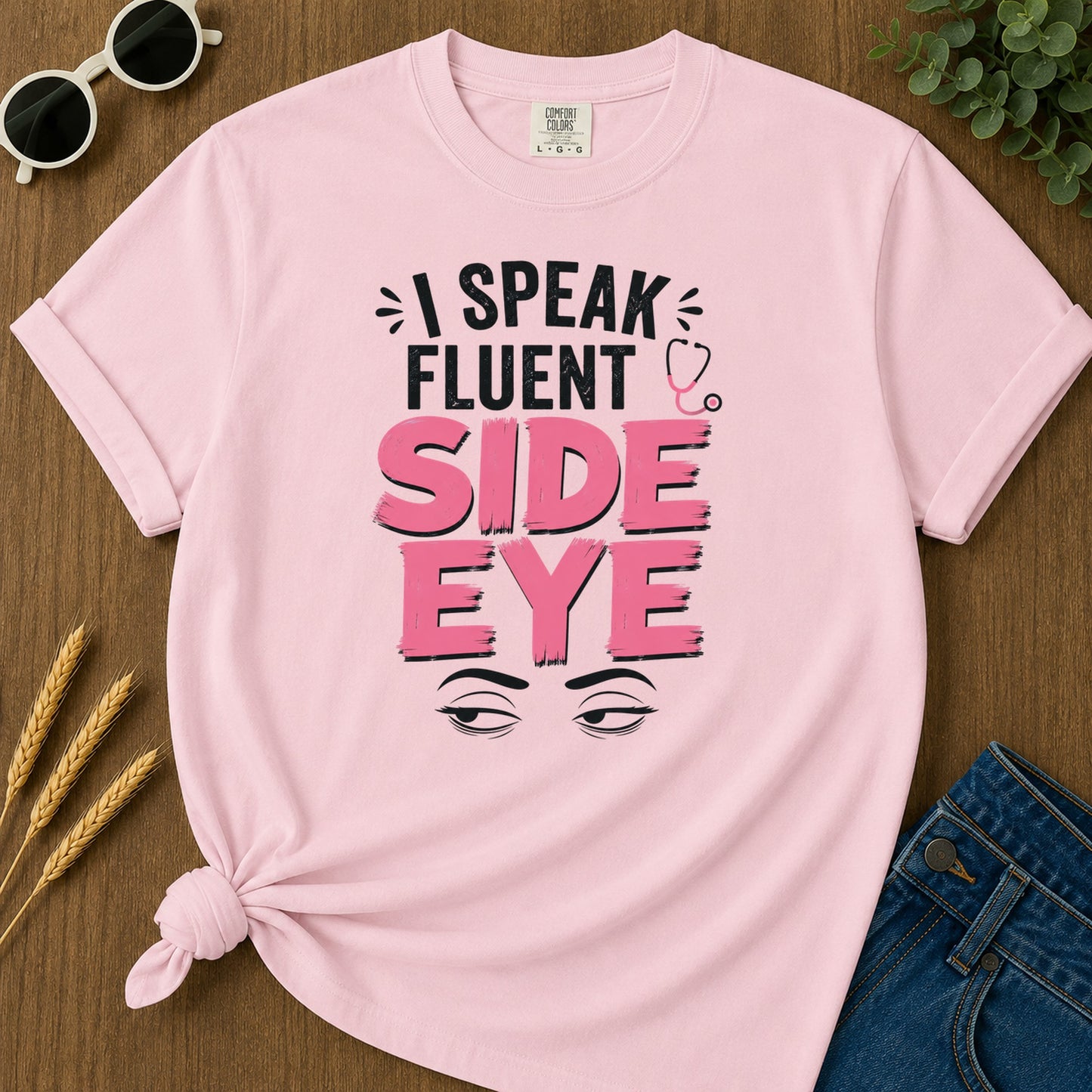 Speak Fluent Side Eye T-Shirt - Blossom