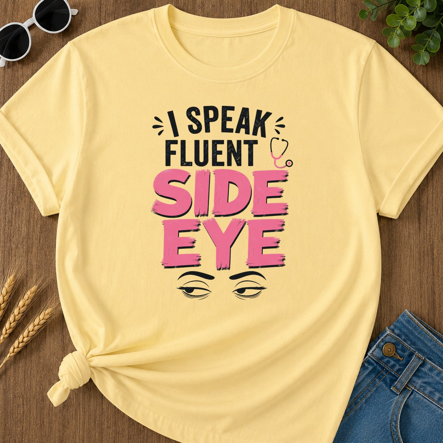 Speak Fluent Side Eye T-Shirt - Butter