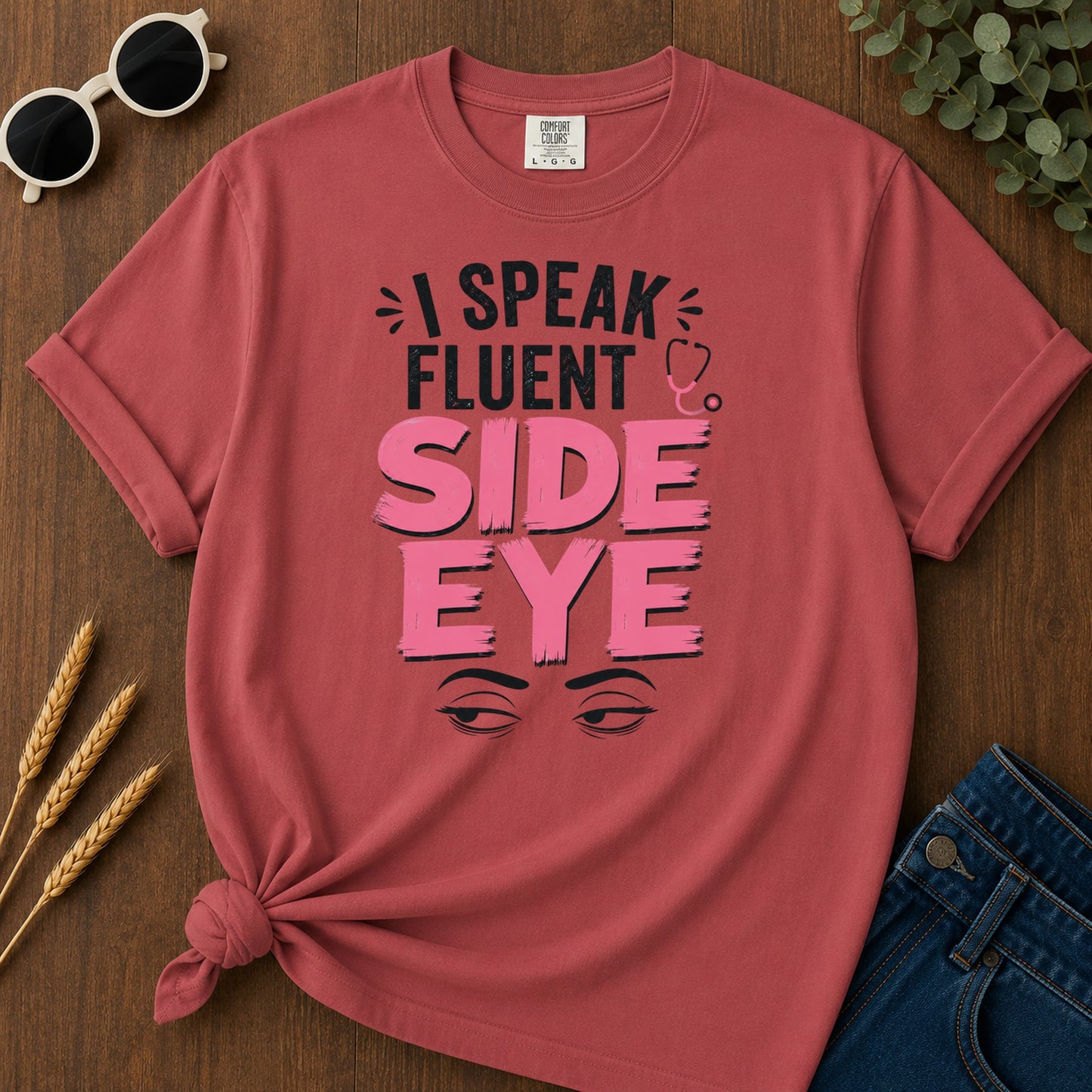Speak Fluent Side Eye T-Shirt - Crimson