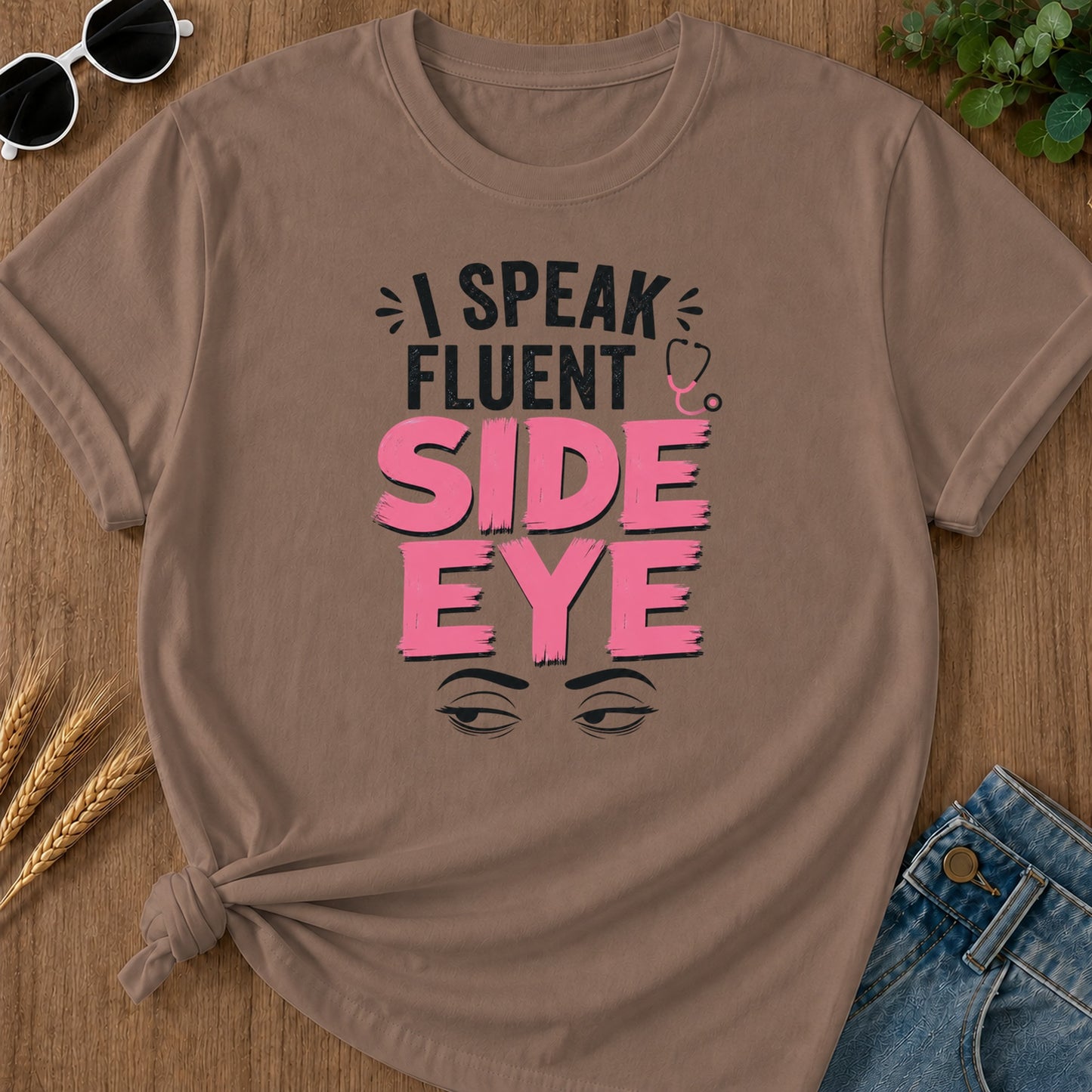 Speak Fluent Side Eye T-Shirt - Espresso