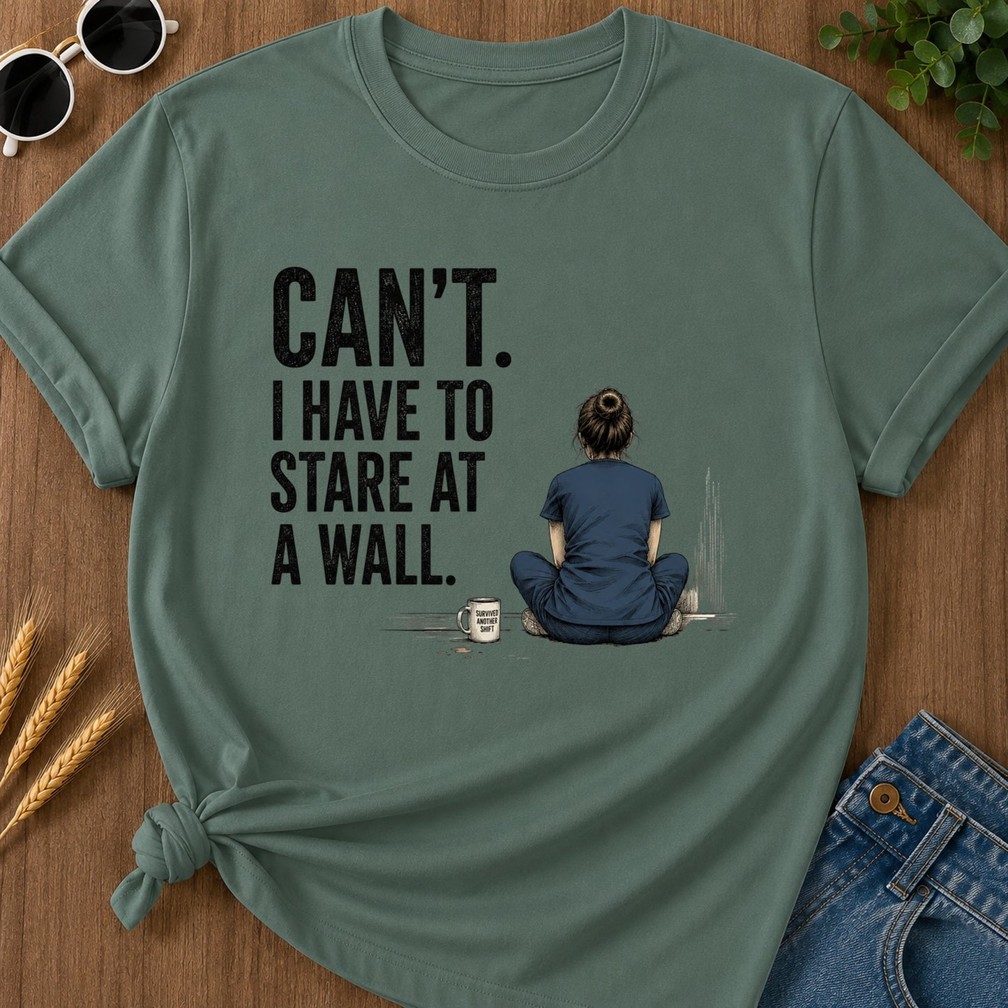 Stare At Wall T-Shirt - Blue Spruce