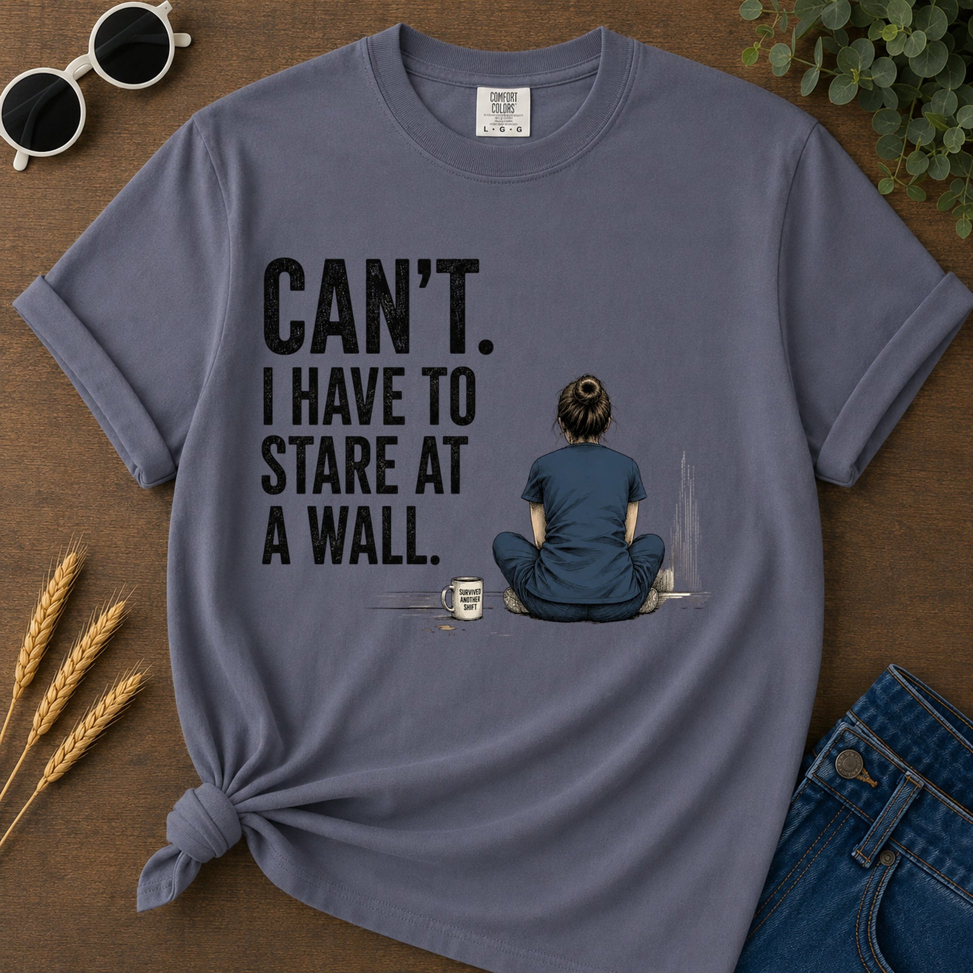 Stare At Wall T-Shirt - Navy