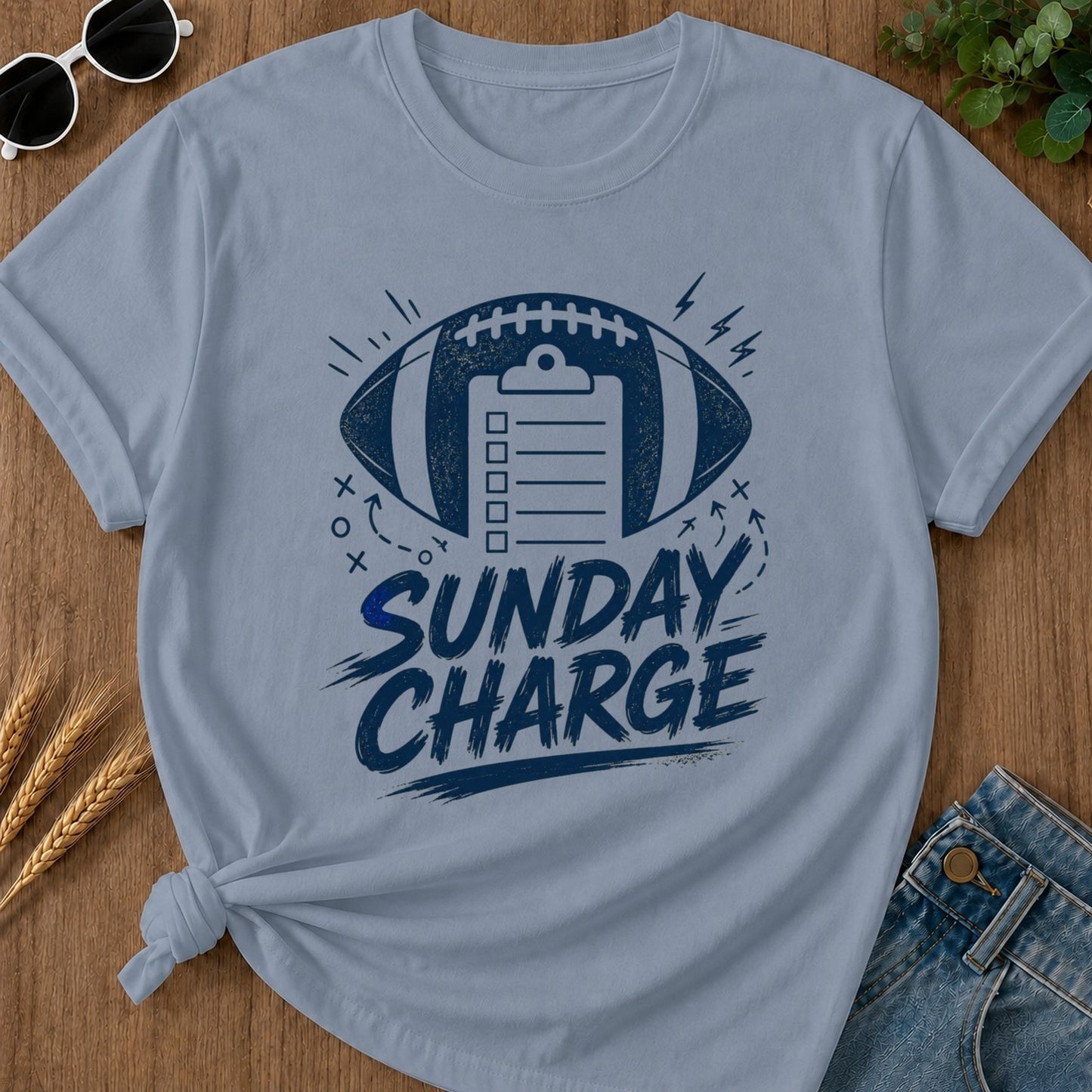 Sunday Charge T-shirt - Blue Jean Mockup