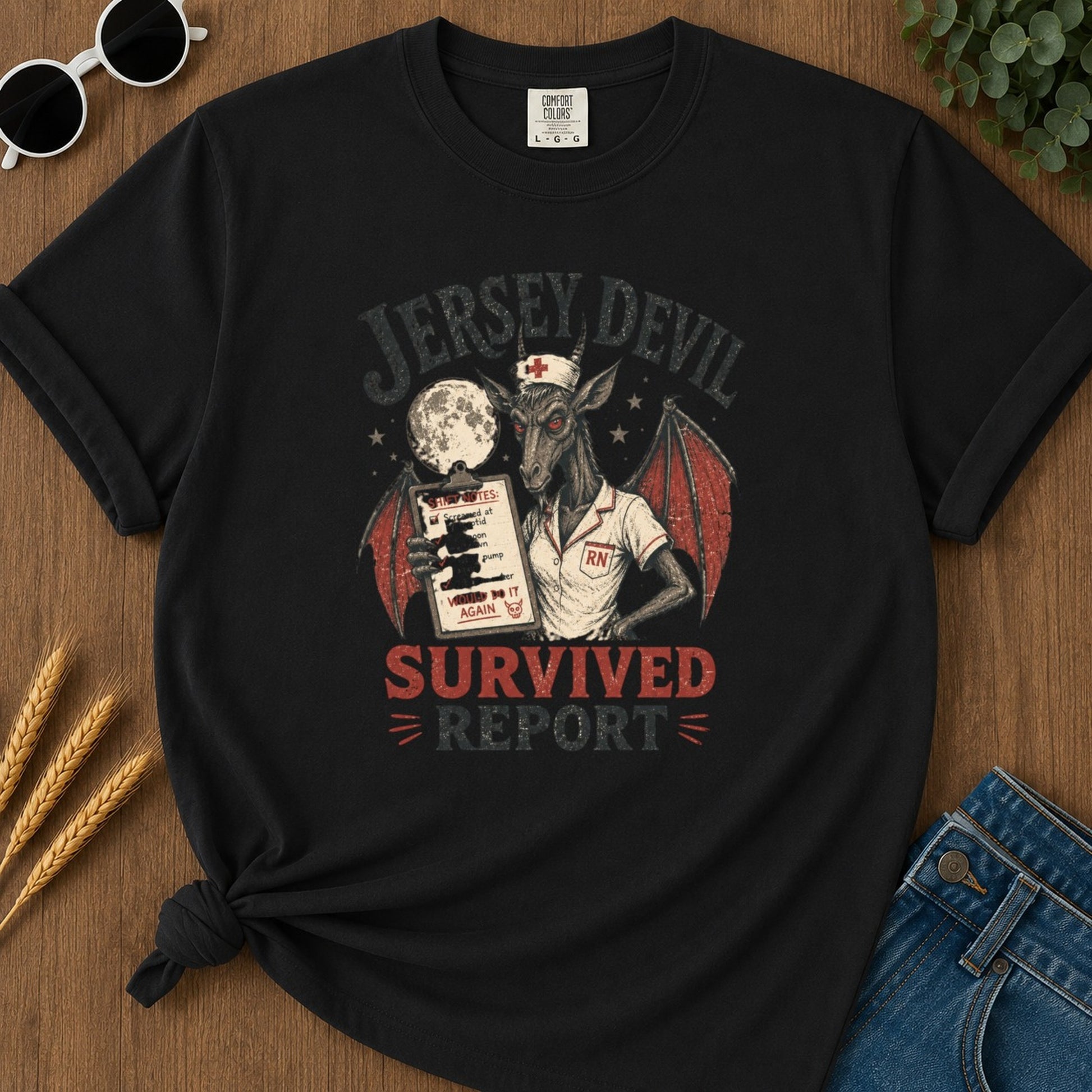 Survived Report T-shirt - Black Mockup