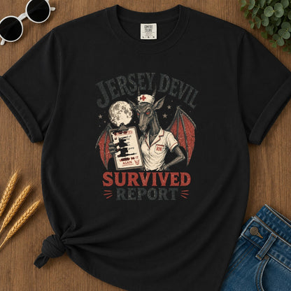 Survived Report T-shirt - Black Mockup