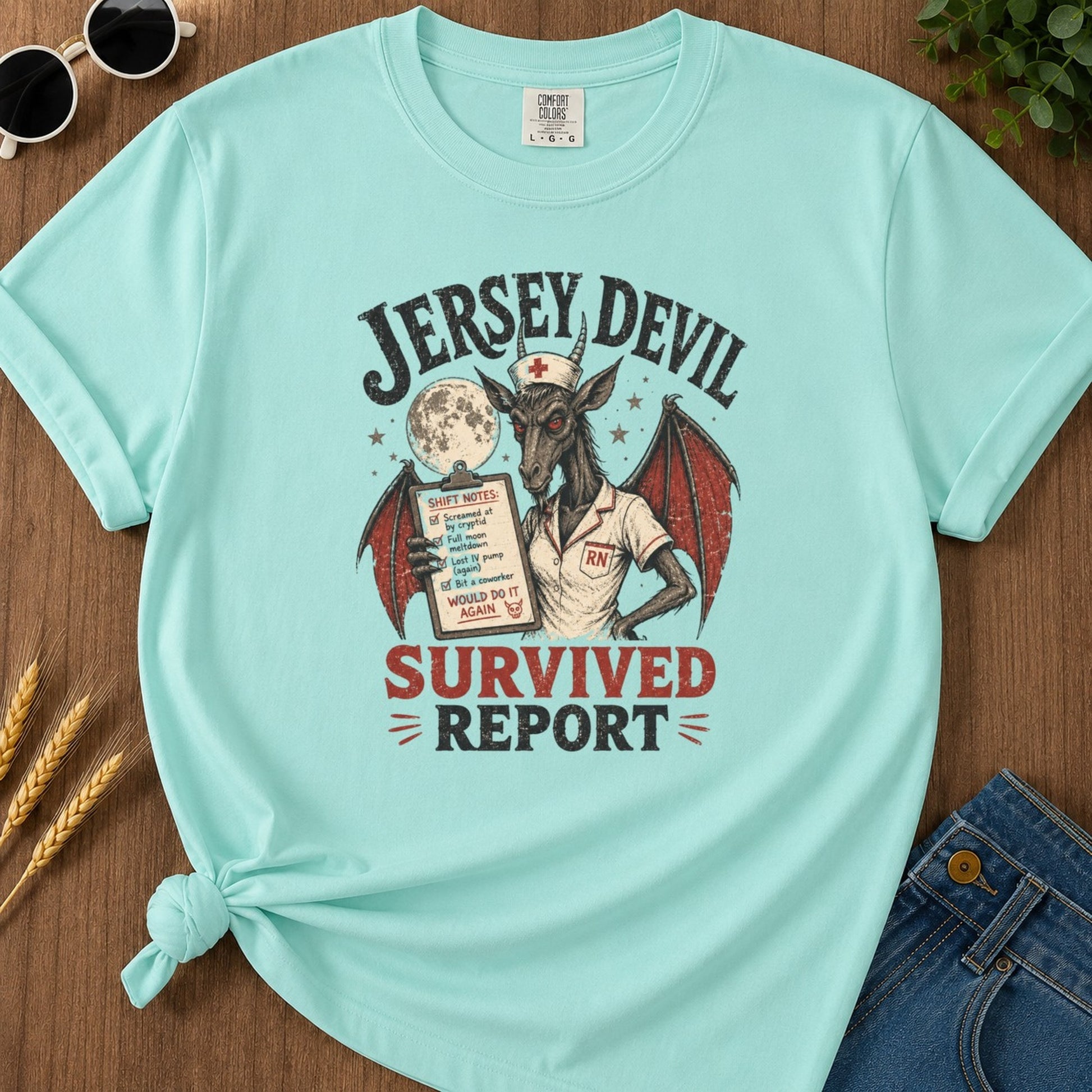 Survived Report T-shirt - Chalky Mint Mockup