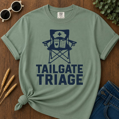 Tailgate Triage T-shirt - Light Green Mockup