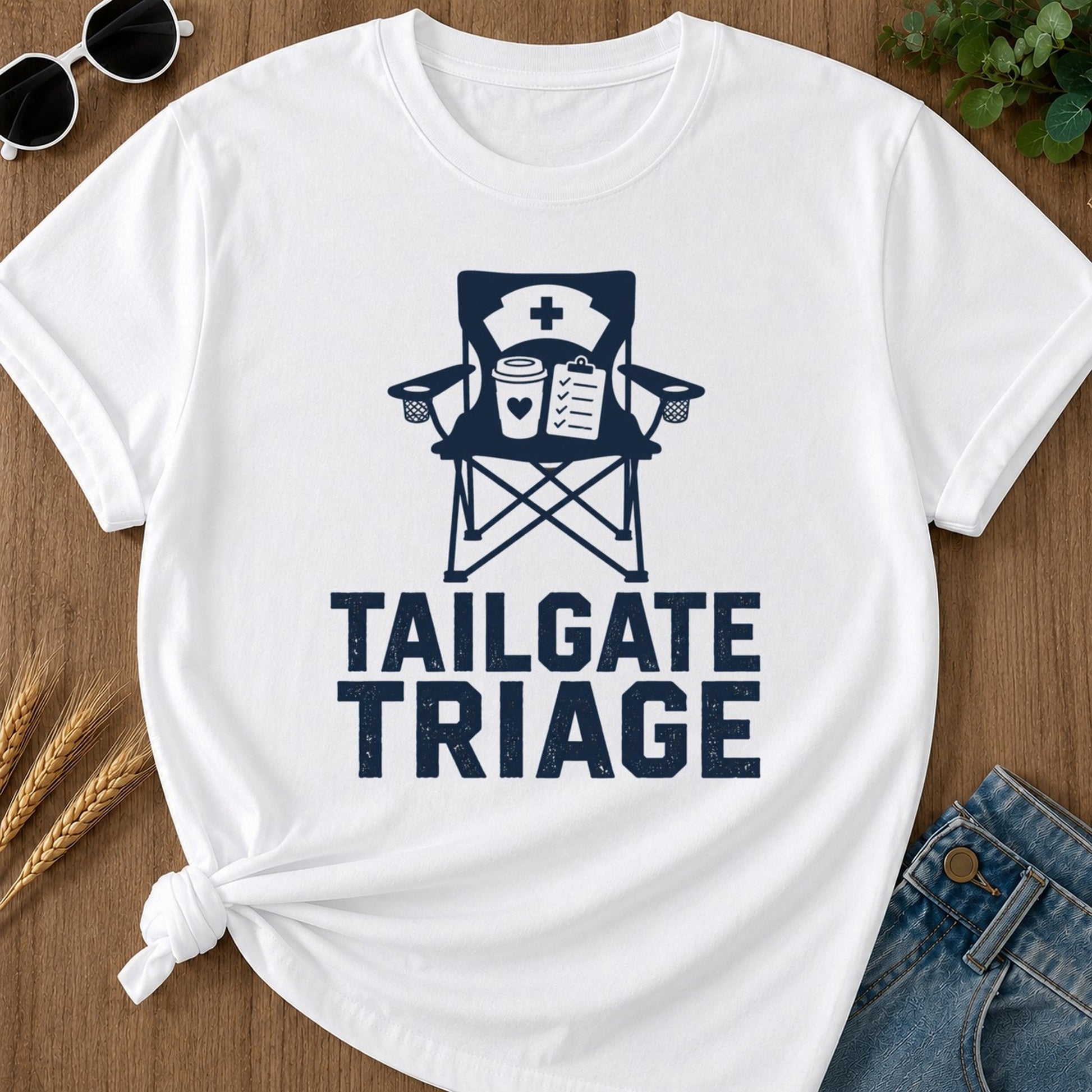 Tailgate Triage T-shirt - White Mockup