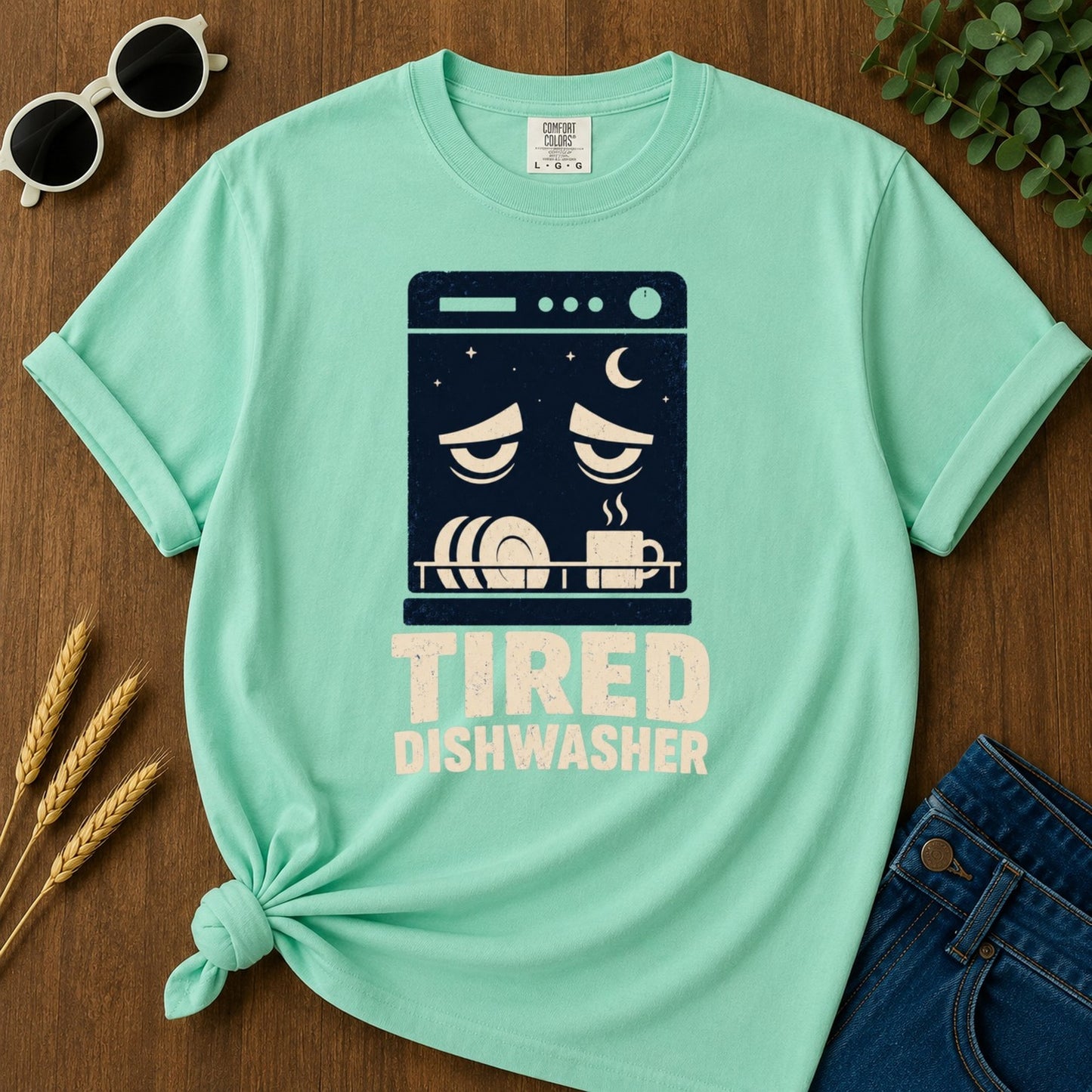 Tired Dishwasher T-shirt - Island Reef Mockup