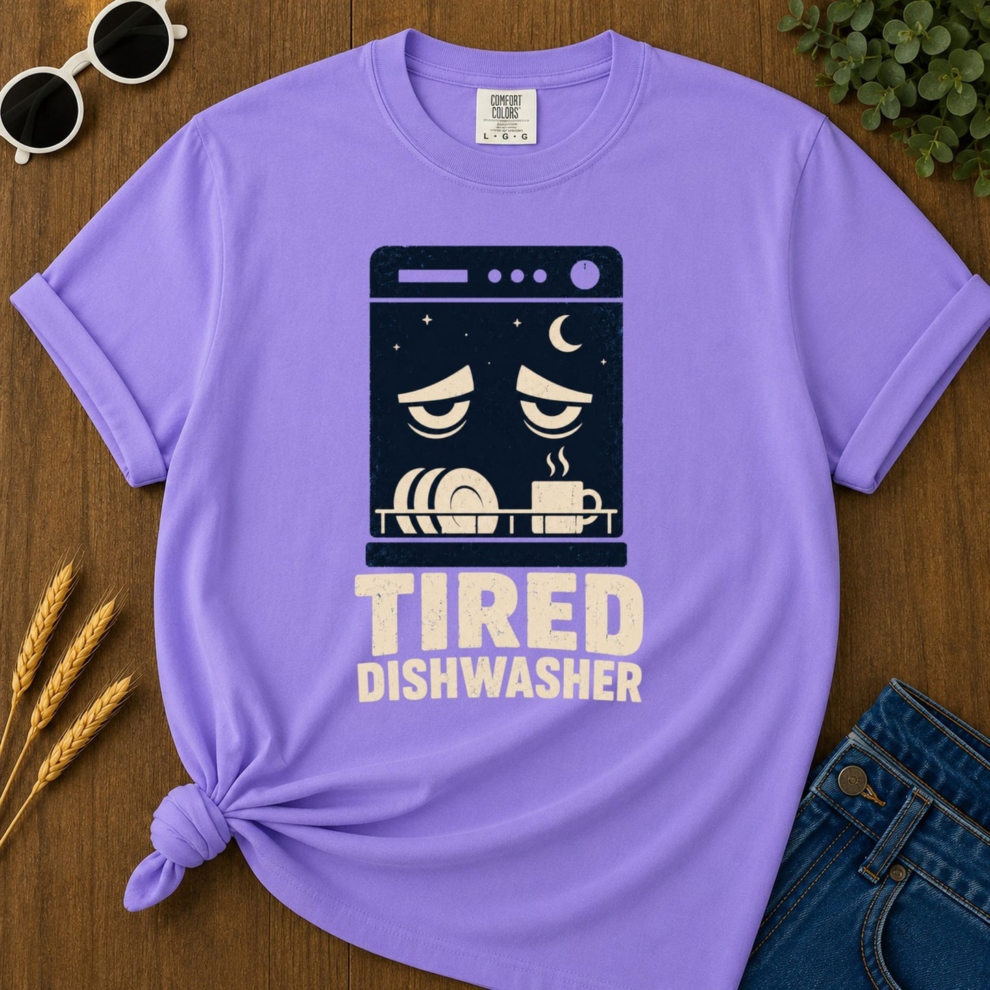 Tired Dishwasher T-shirt - Violet Mockup