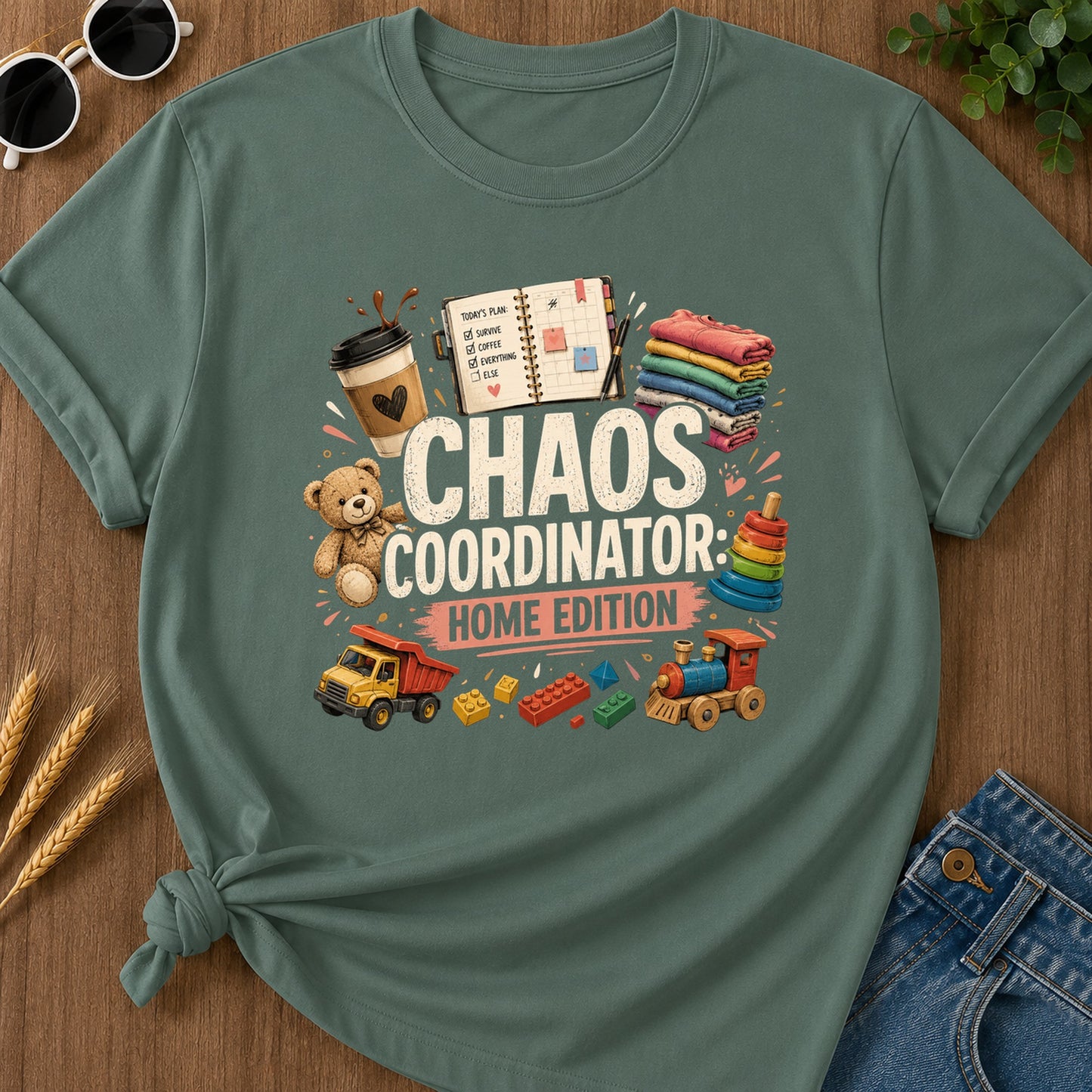 Todays Plan Survive Coffee Everything Else Home Edition T-Shirt - Blue Spruce