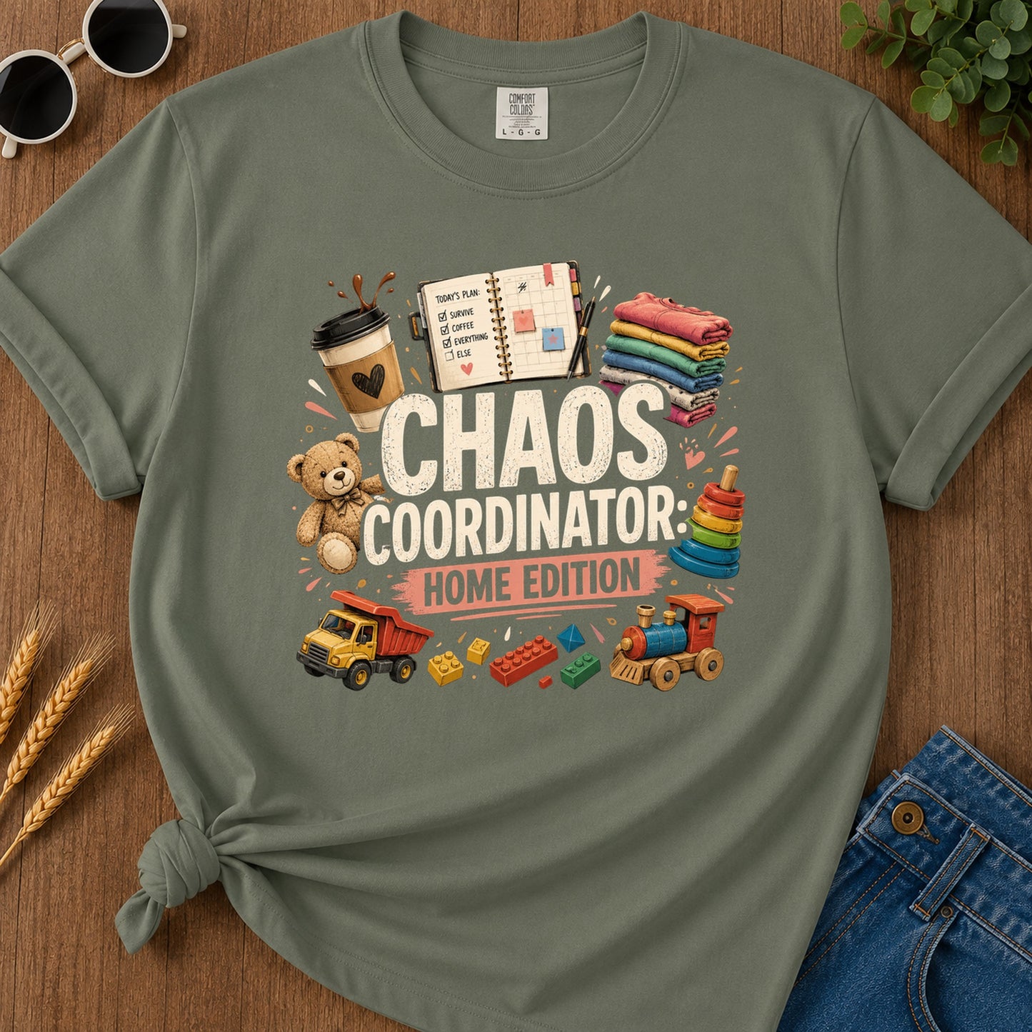 Todays Plan Survive Coffee Everything Else Home Edition T-Shirt - Moss