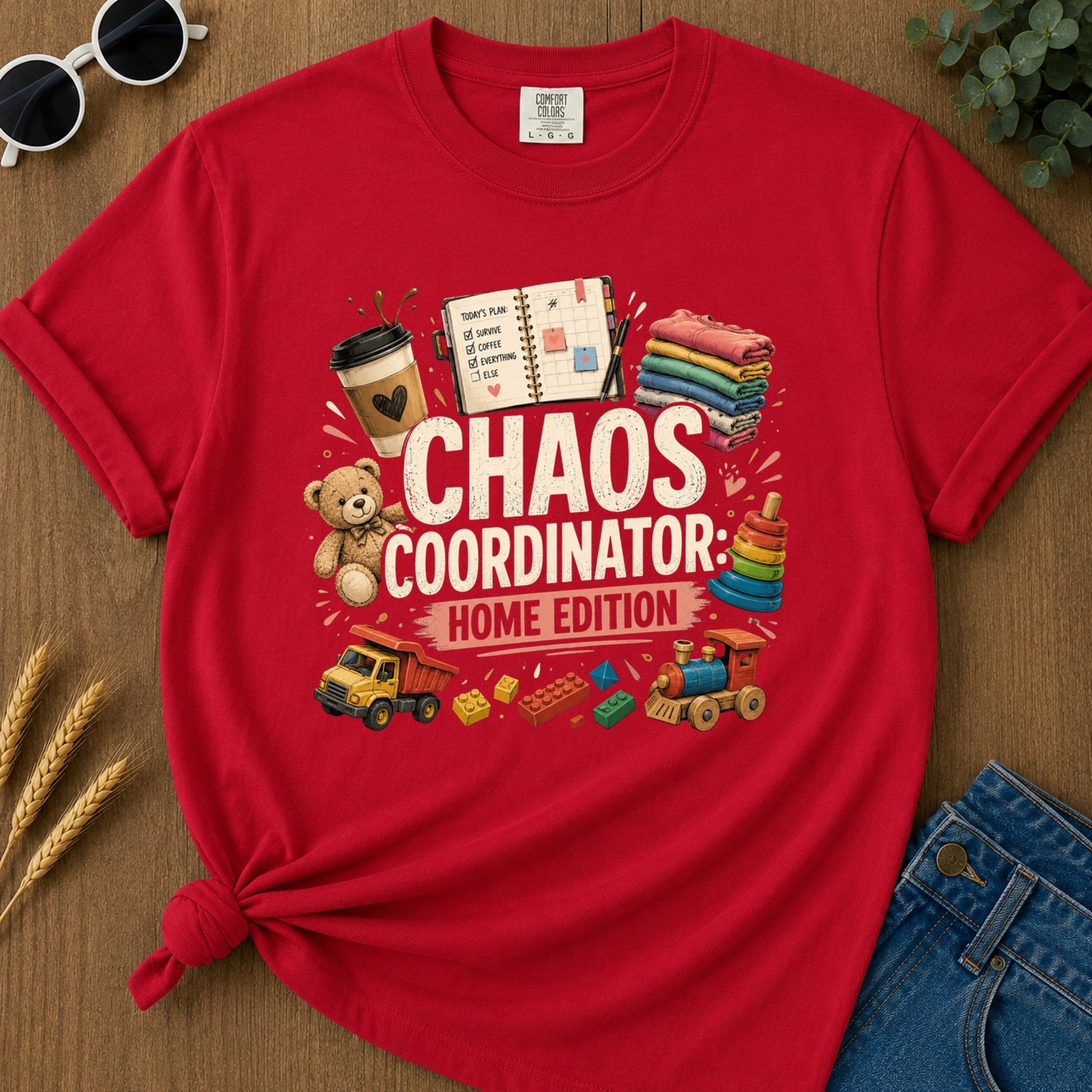 Todays Plan Survive Coffee Everything Else Home Edition T-Shirt - Red