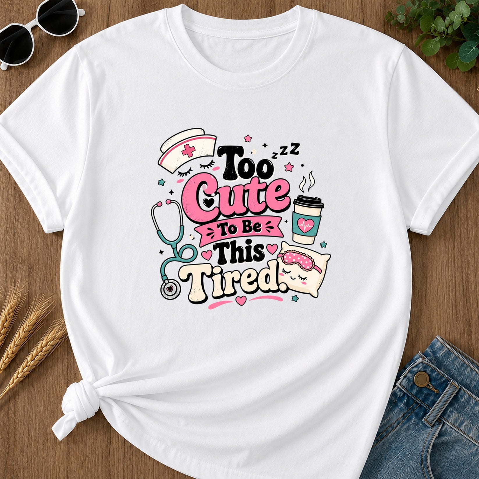 Too Cute To Be This Tired T-Shirt - White