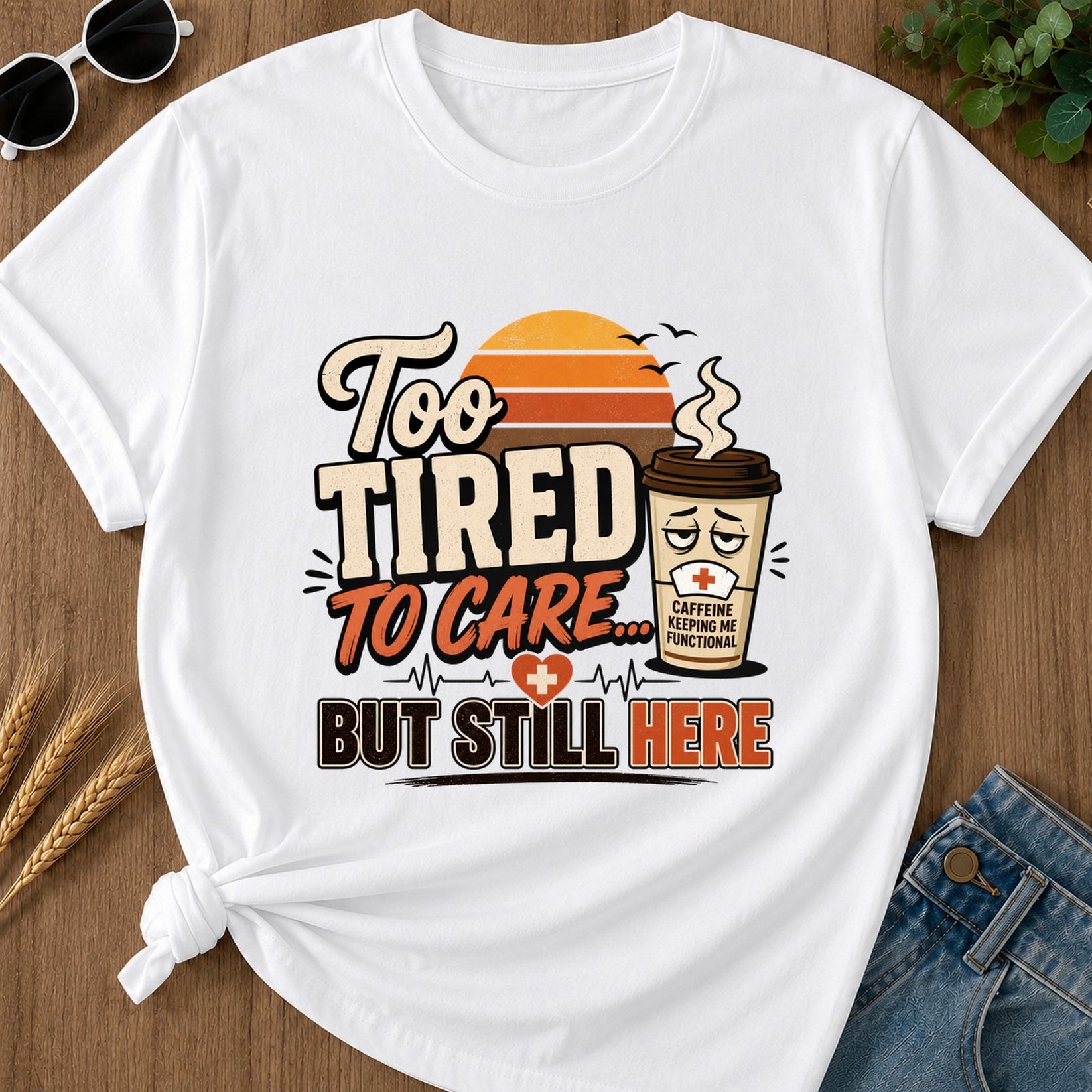 Too Tired To Care T-Shirt - White