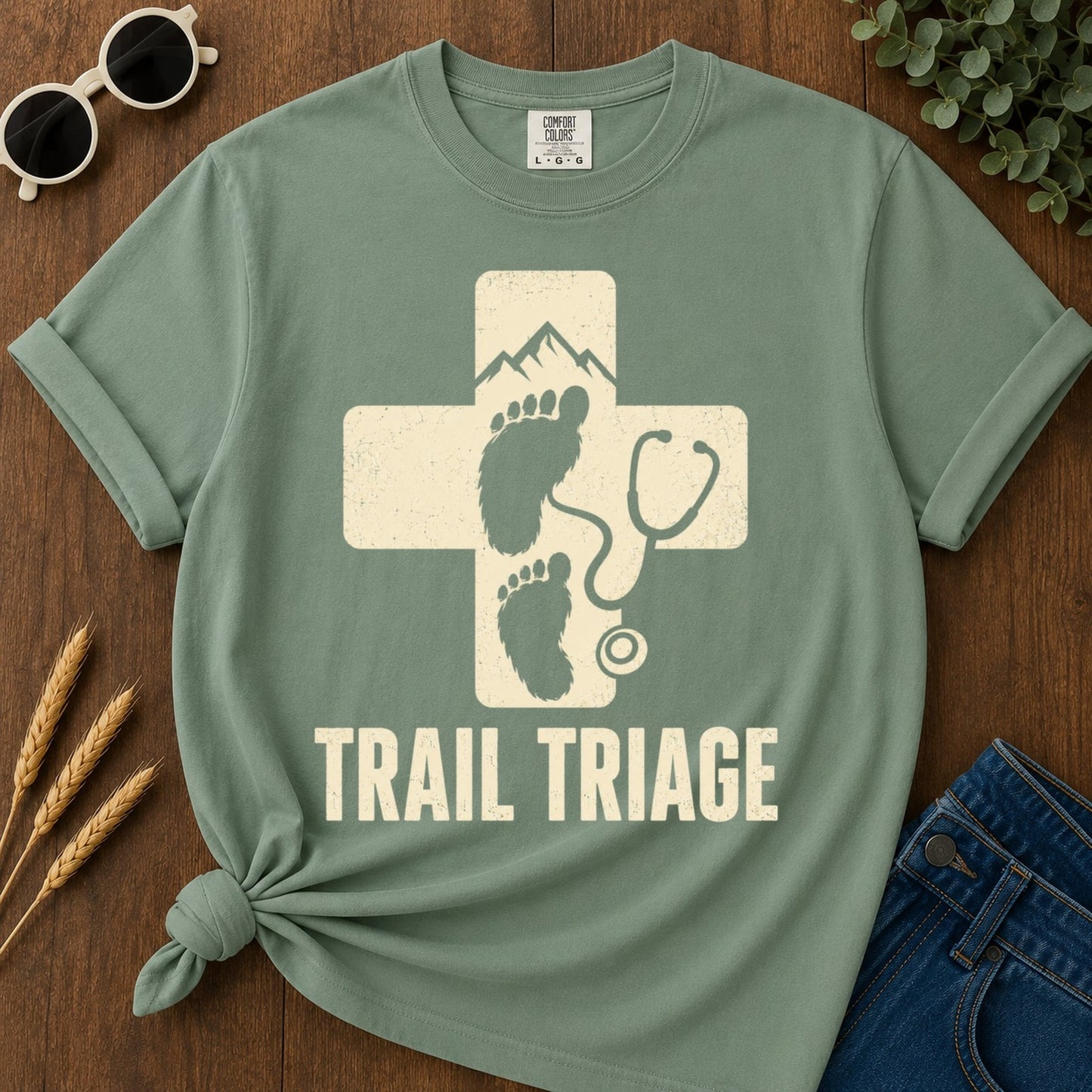 Trail Triage T-shirt - Light Green Mockup