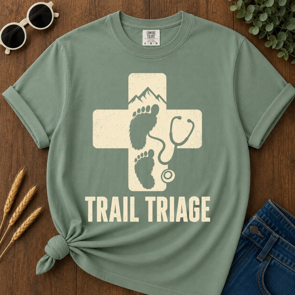 Trail Triage T-shirt - Light Green Mockup