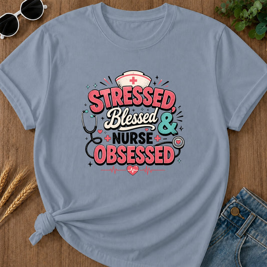 Tressed Blessed & Obsessed T-Shirt - Blue Jean