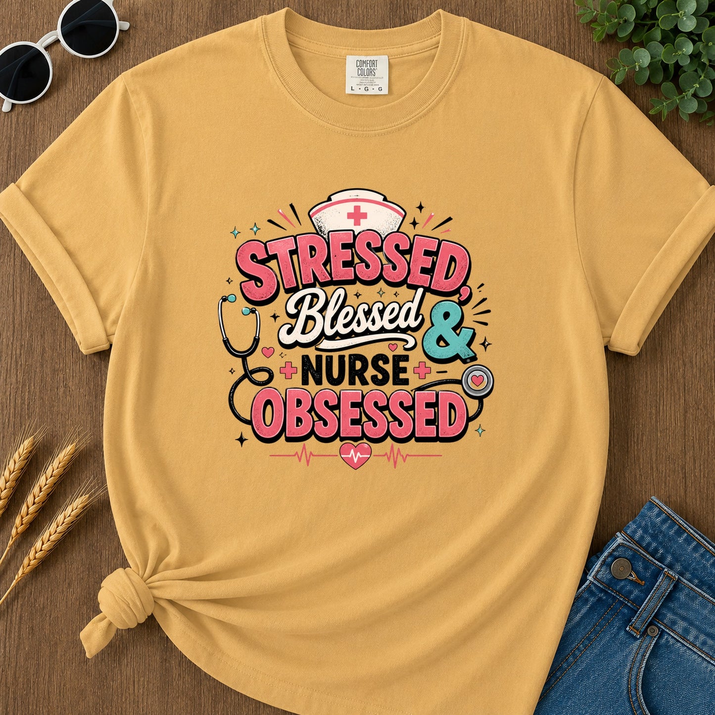 Tressed Blessed & Obsessed T-Shirt - Mustard