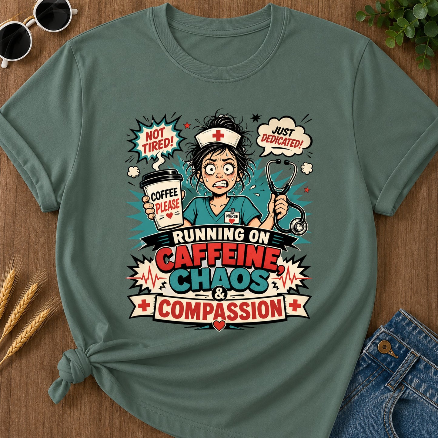 Turning On Caffeine Chaos T-Shirt - Blue Spruce