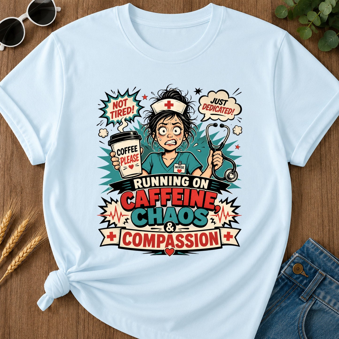 Turning On Caffeine Chaos T-Shirt - Chambray