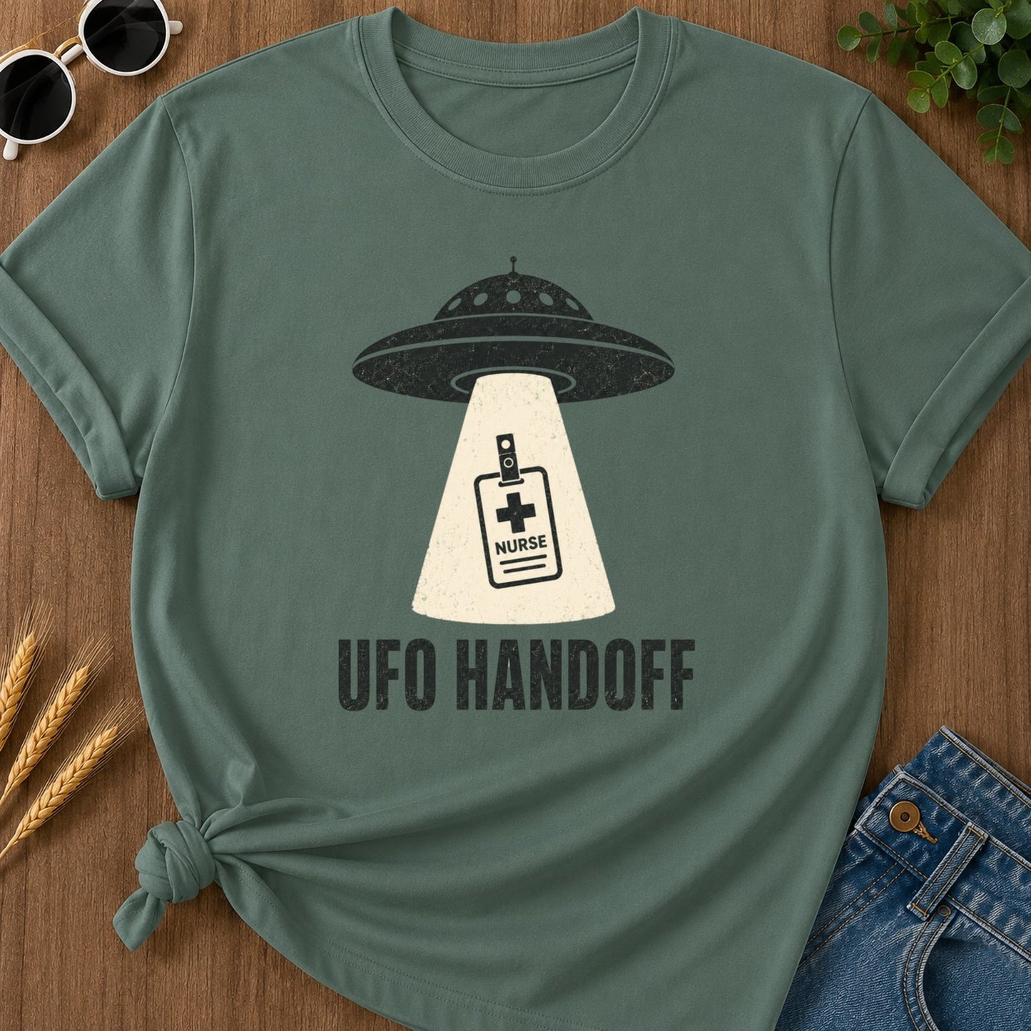 Ufo Handoff T-shirt - Blue Spruce Mockup